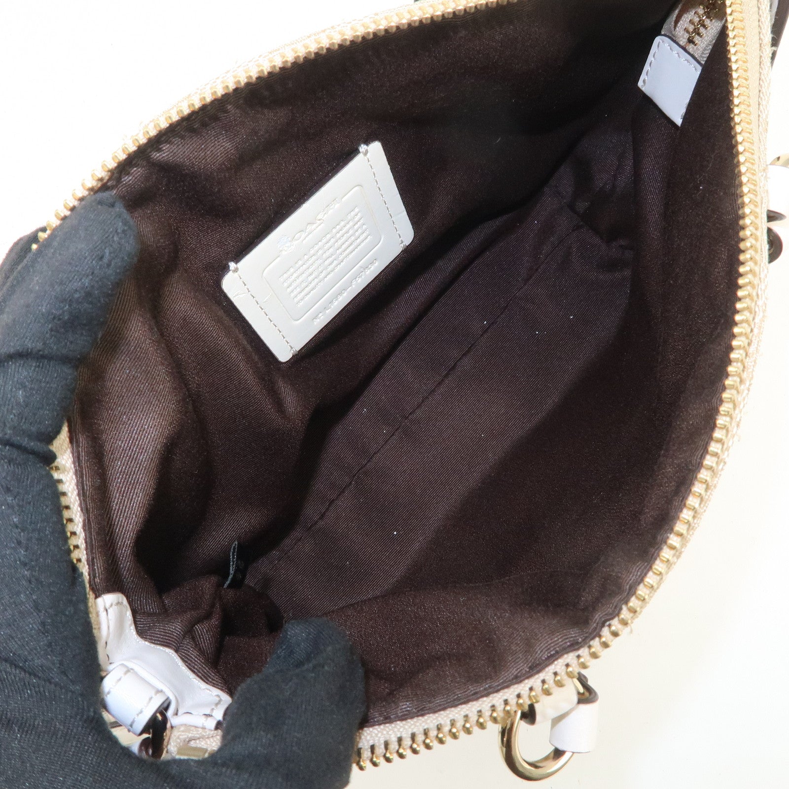 COACH Signature Canvas Leather 2Way Shoulder Bag Hand Bag Beige