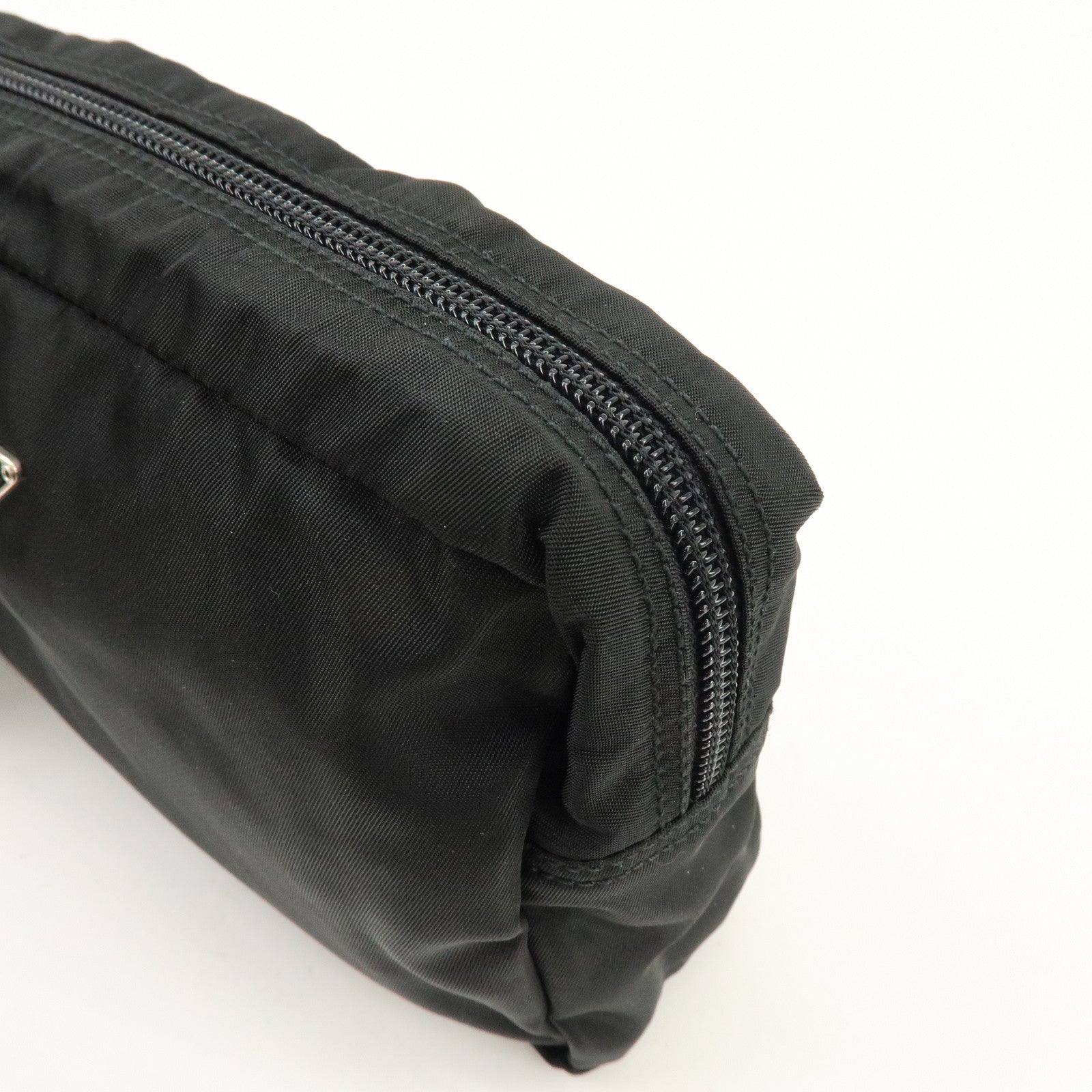 PRADA Triangle Logo Nylon Pouch Cosmetic Case Black