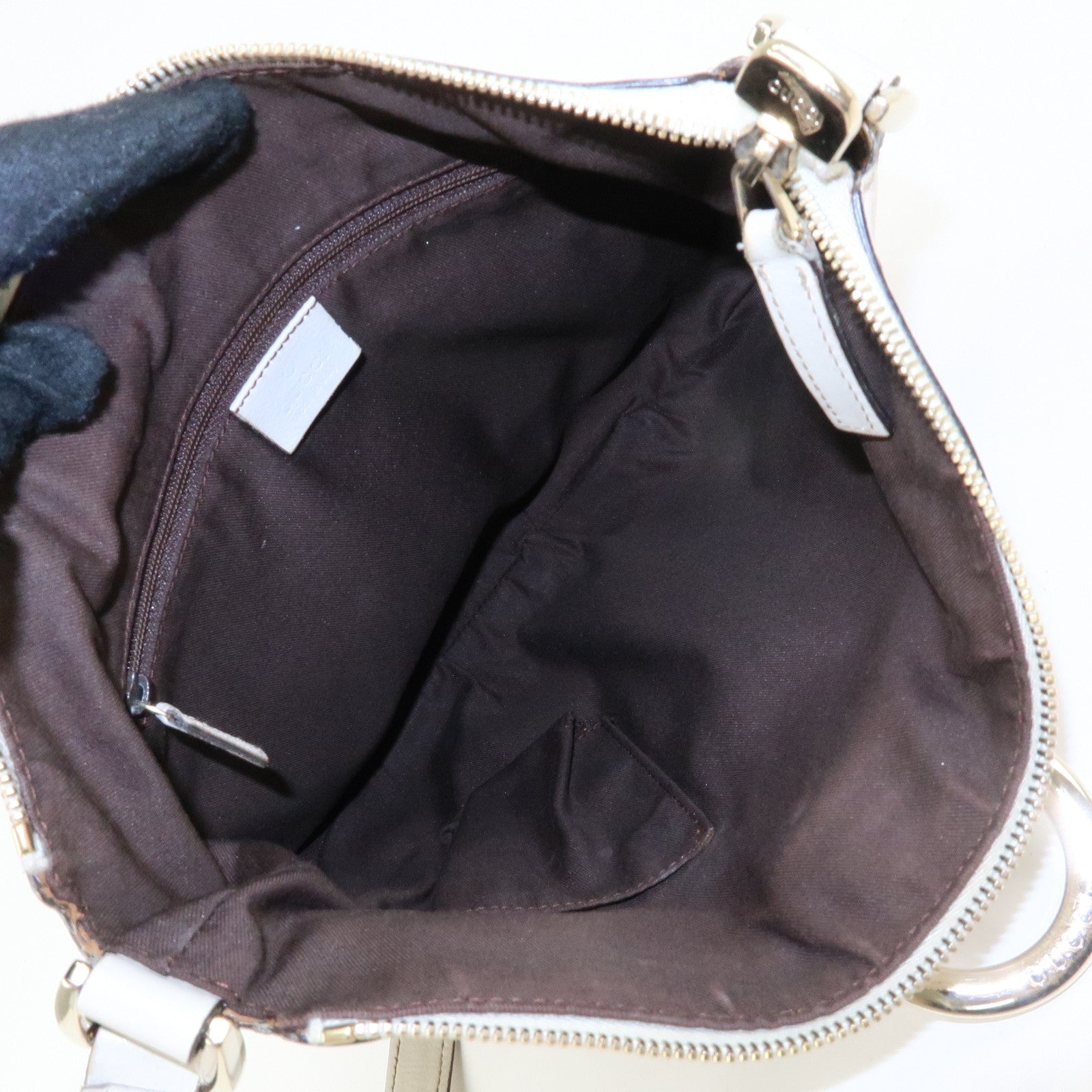 GUCCI Abbey GG Canvas Leather Shoulder Bag Beige White 203257