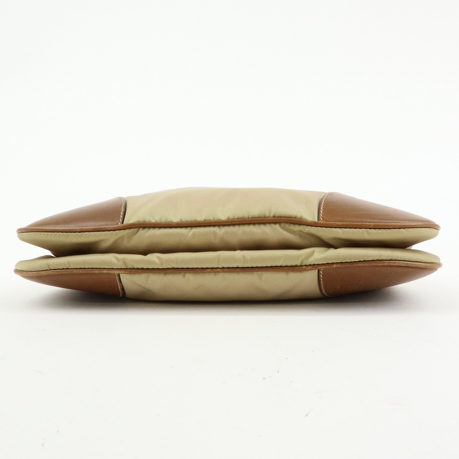 PRADA Triangle Logo Nylon Leather Shoulder Bag Crossbody Bag Beige