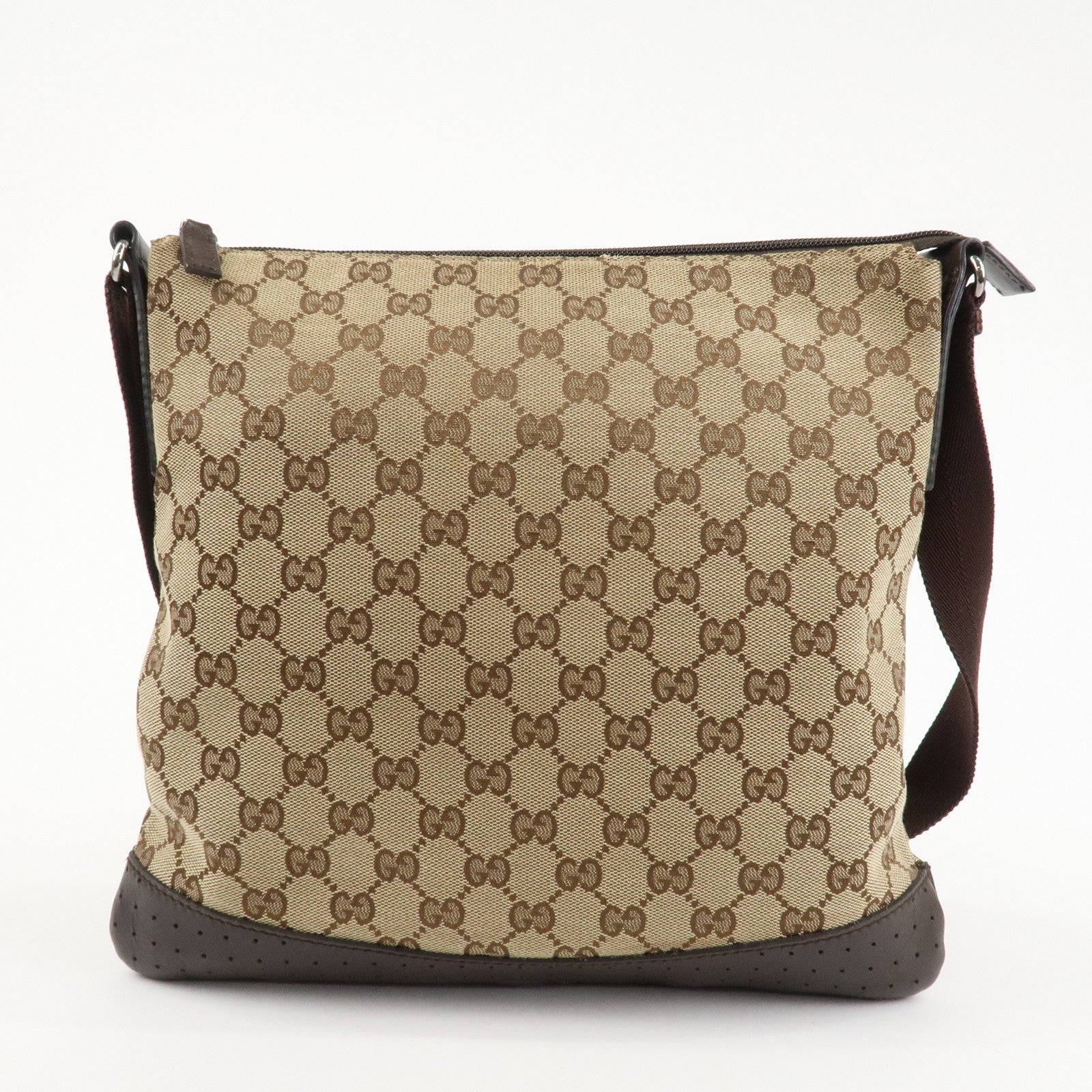 GUCCI GG Canvas Leather Shoulder Bag Crossbody Bag Brown 145857 Used