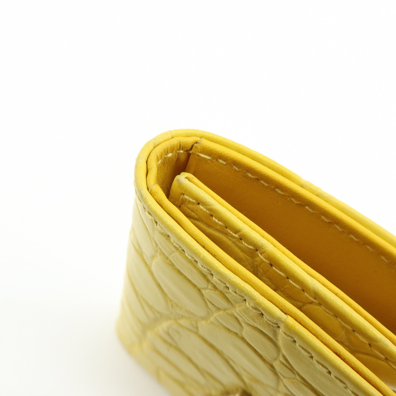 MIU MIU Embossed Leather Key Case Key Holder Yellow 5M0222