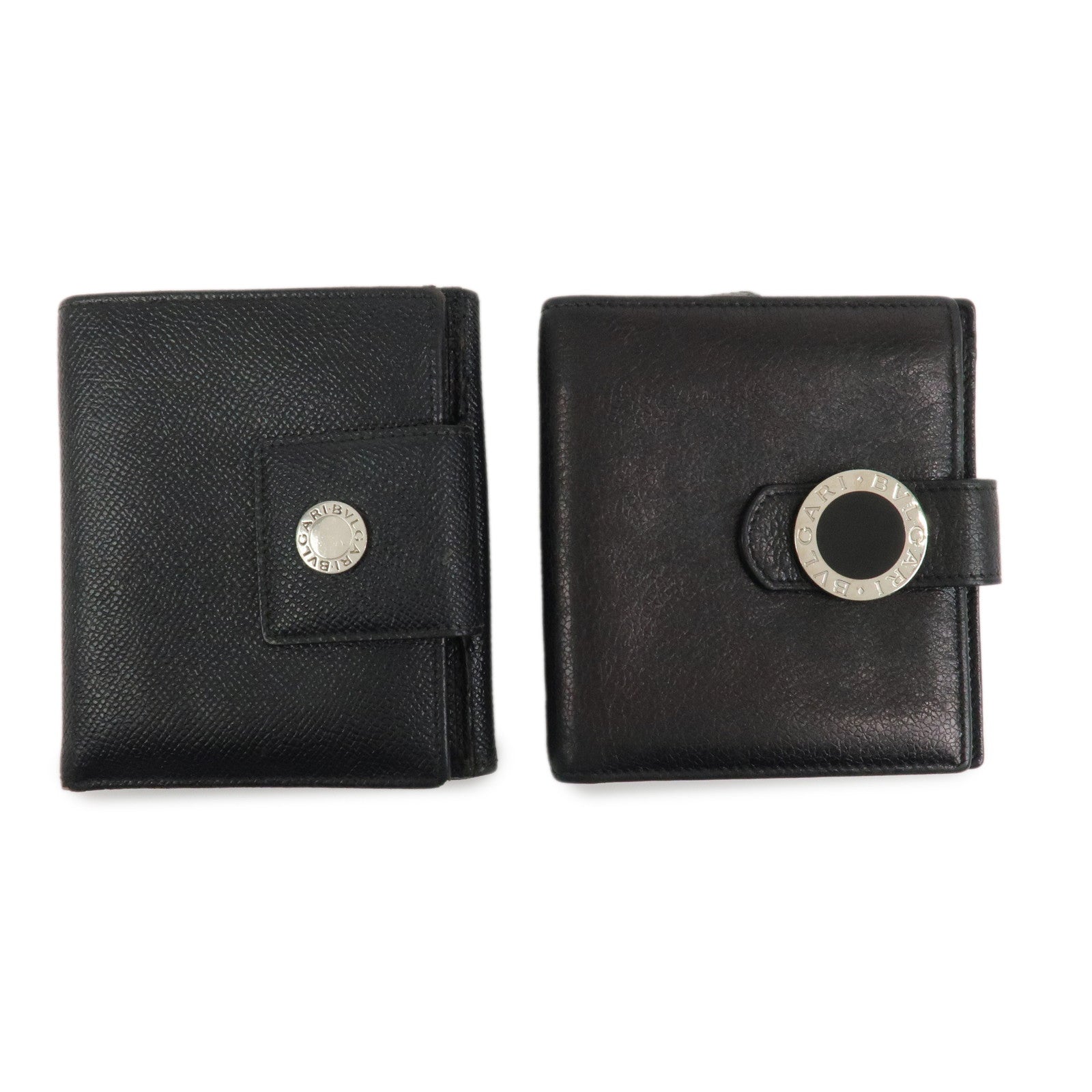 BVLGARI Set of 2 Leather Compact Wallet Bi-fold Wallet Black