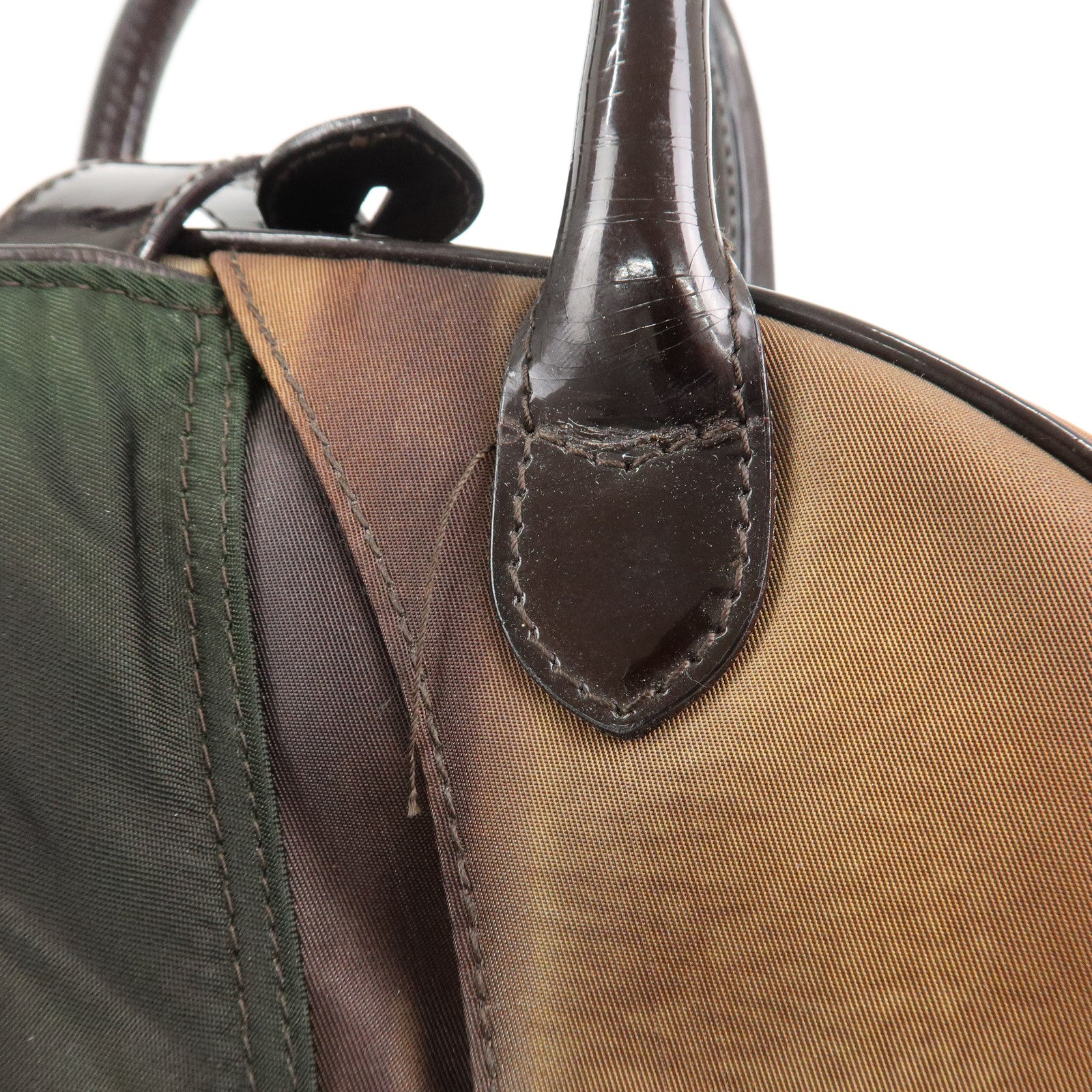 Christian Dior Double Saddle Nylon Leather Hand Boston Bag Brown Used