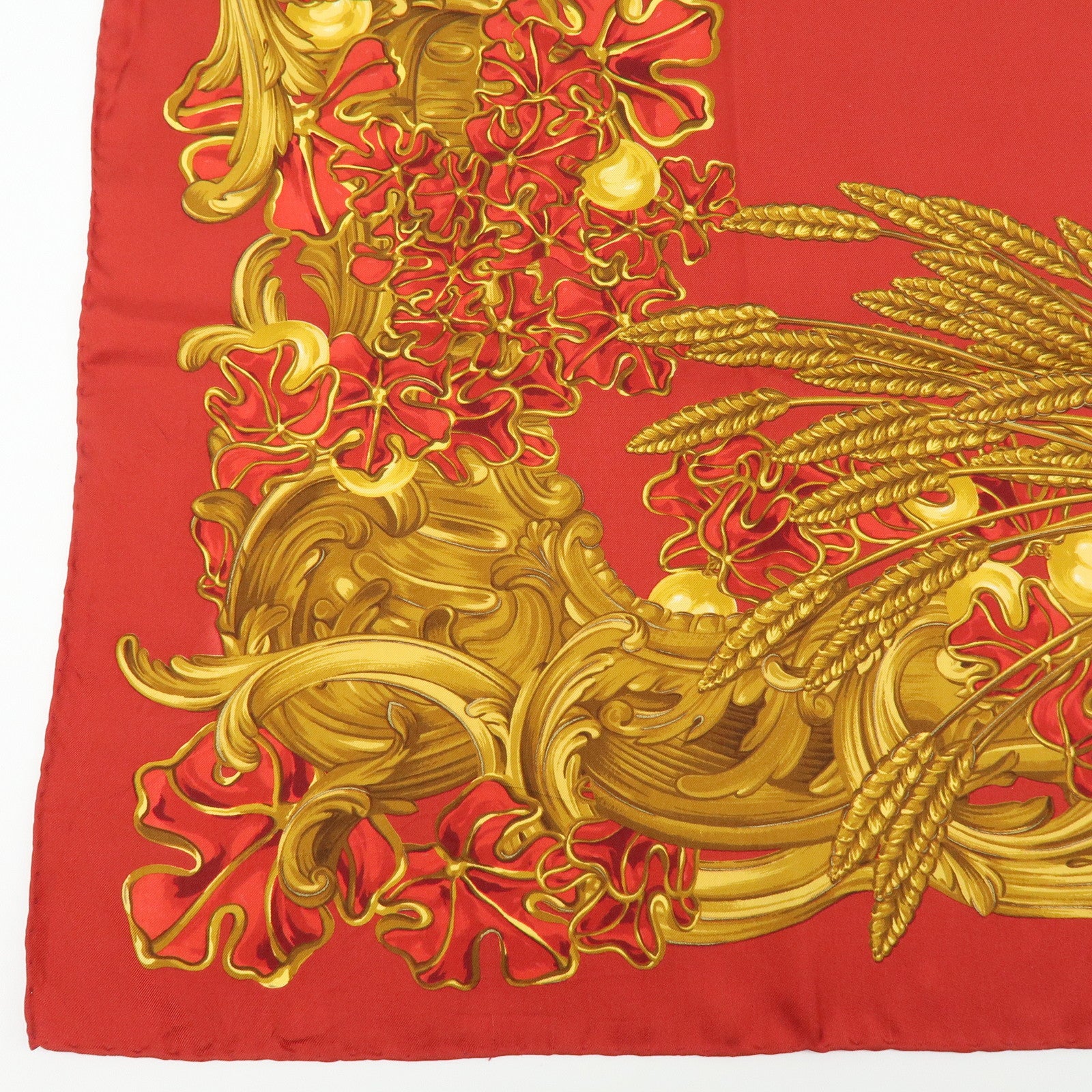 CHANEL Silk 100% Scarf Flower Motif Red Yellow