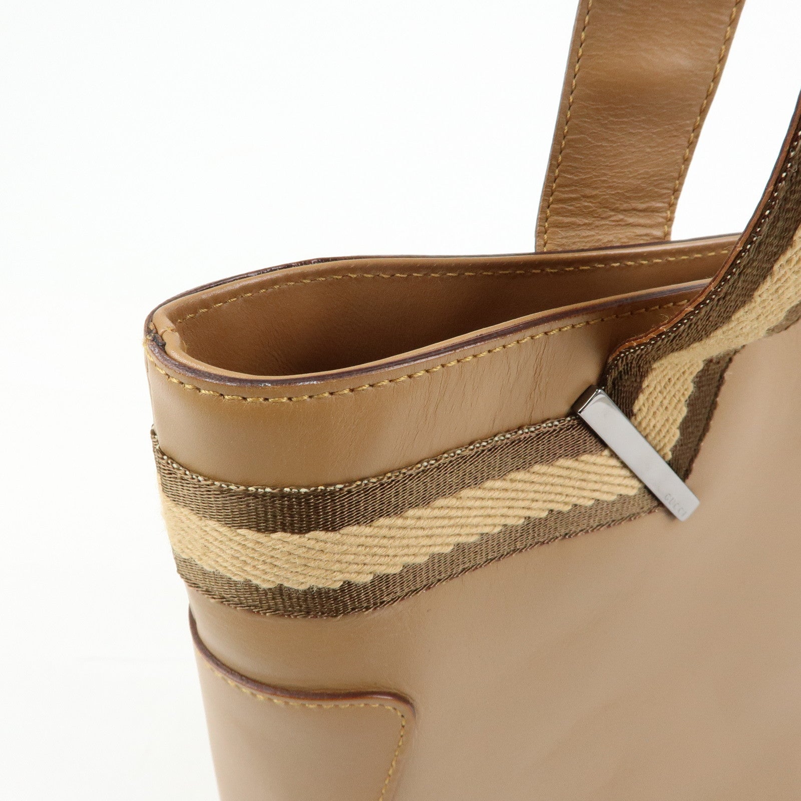 GUCCI Sherry Leather Tote Bag Shoulder Bag Beige 002.1135