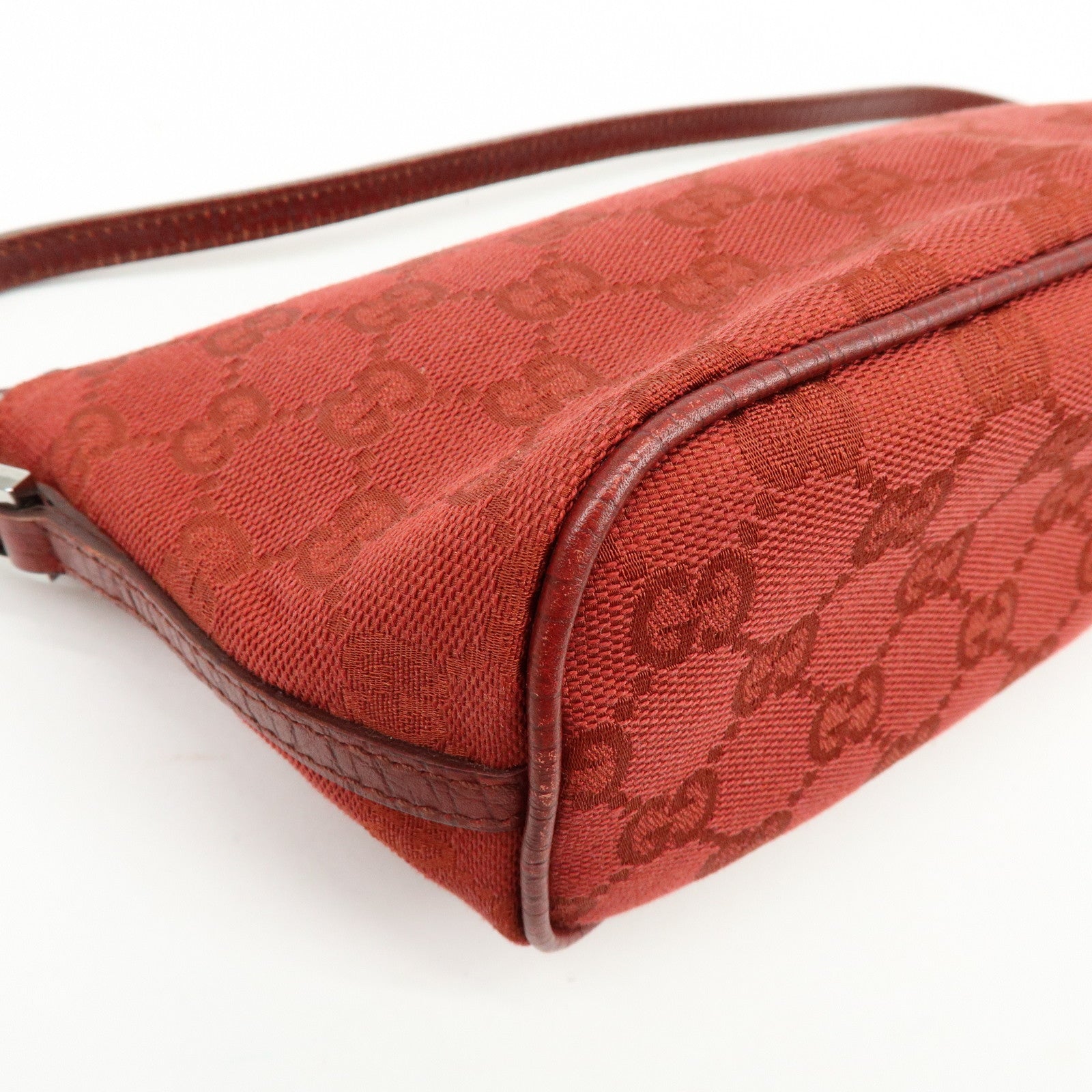 GUCCI Boat Bag GG Canvas Leather Hand Bag Wine Red 07198