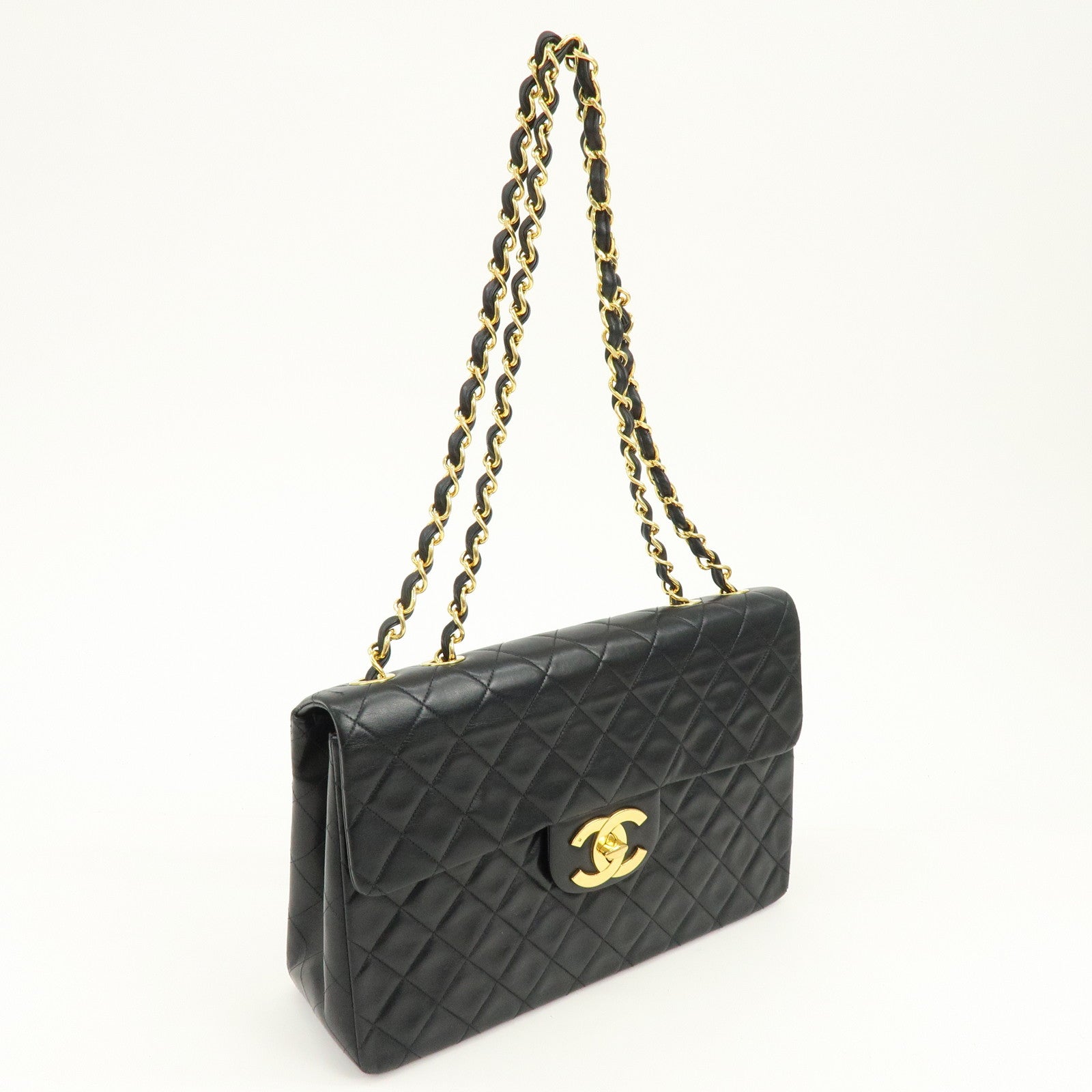 CHANEL Matelasse Lamb Skin Jumbo 34 Shoulder Bag Black A01436