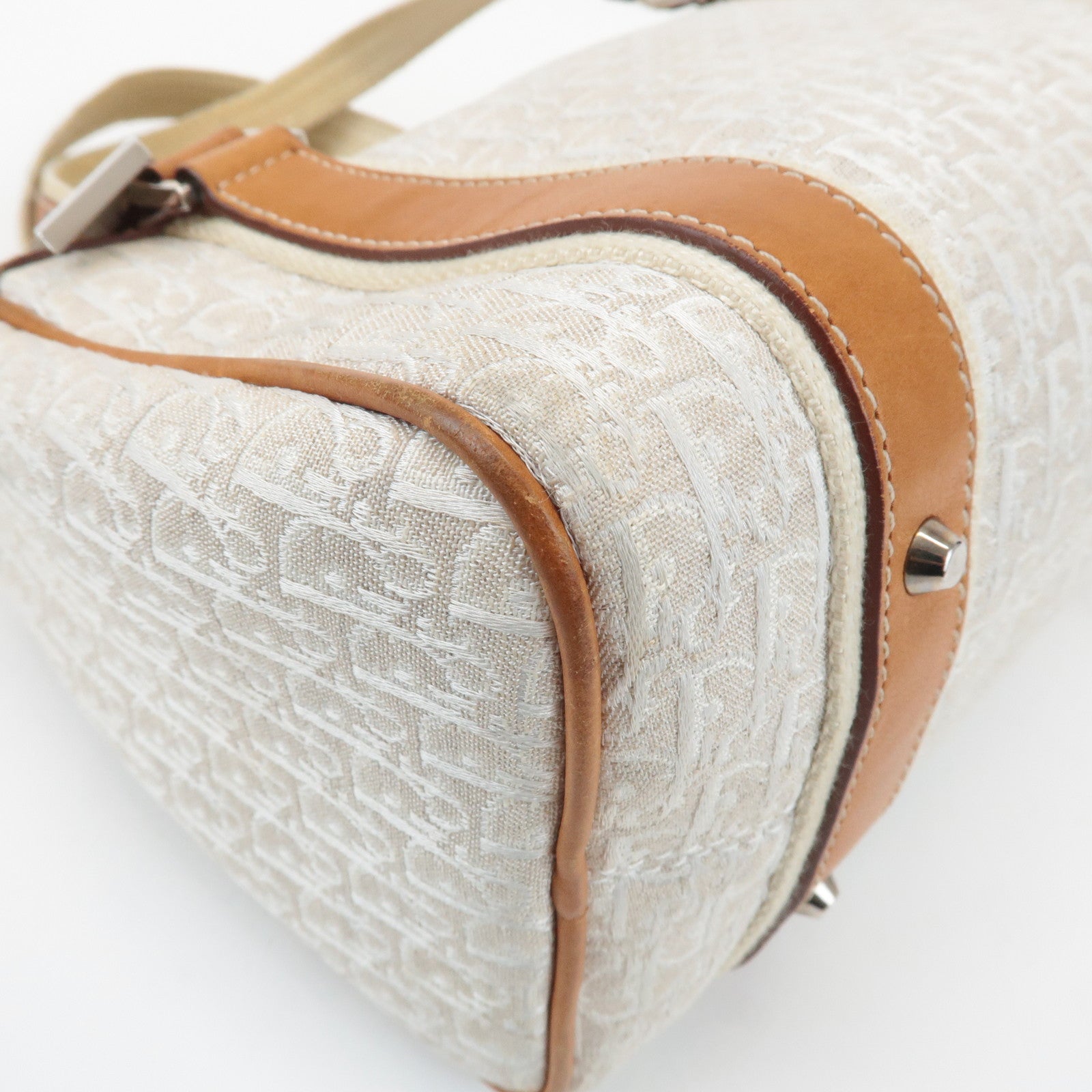Christian Dior Trotter Canvas Leather Mini Boston Bag White Brown