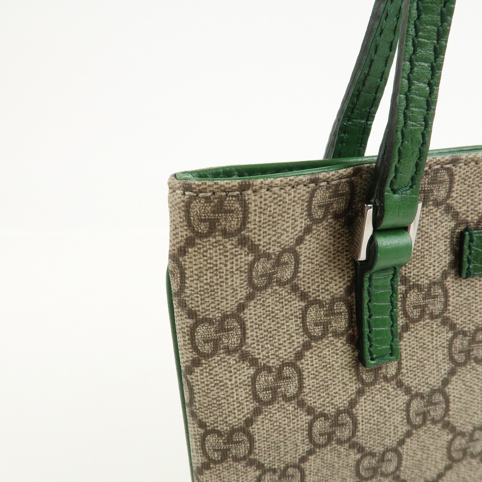GUCCI GG Supreme Leather Hand Bag Tote Bag Beige Green 114600