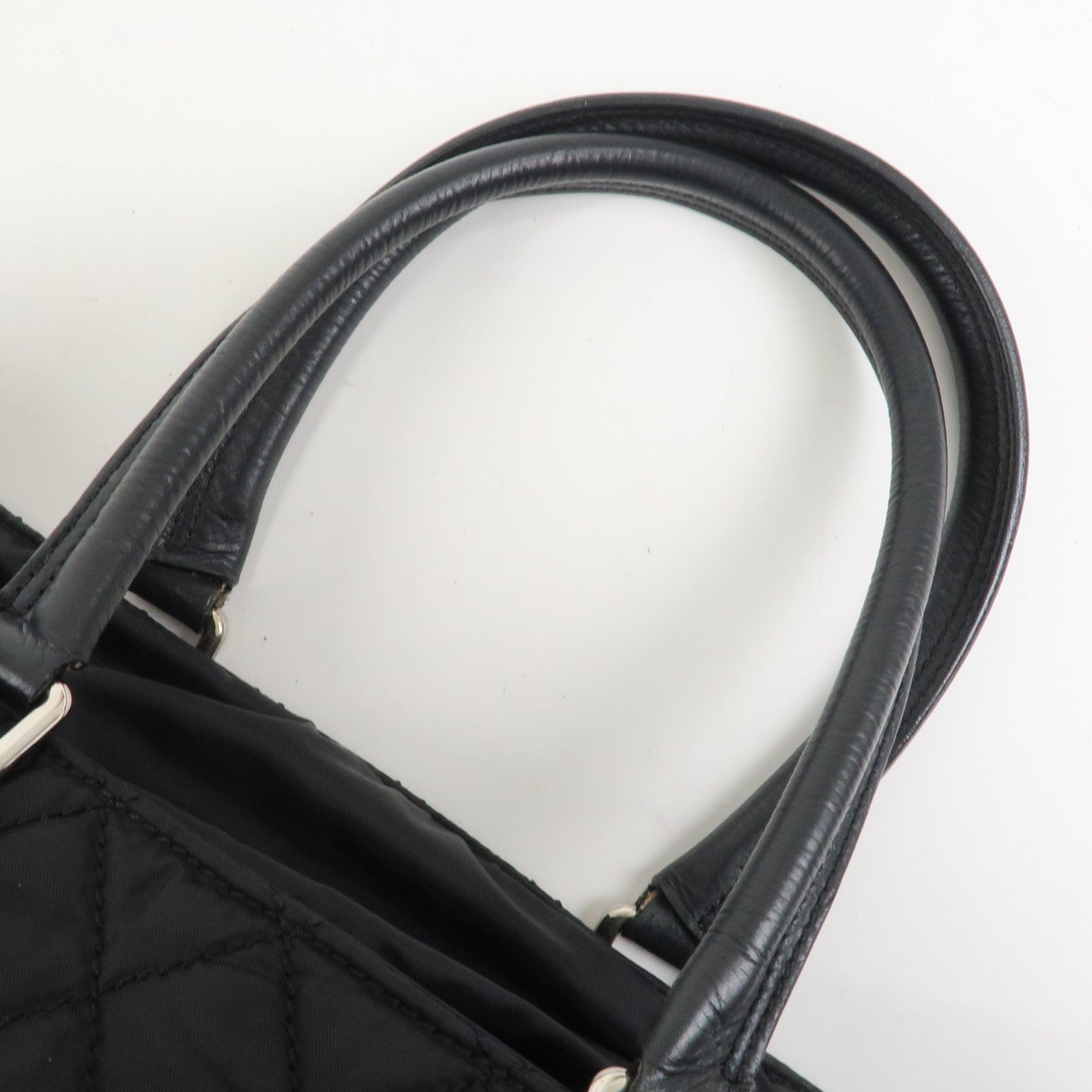 CHANEL Paris New York COCO Mark Nylon Leather Tote Bag Black A33100