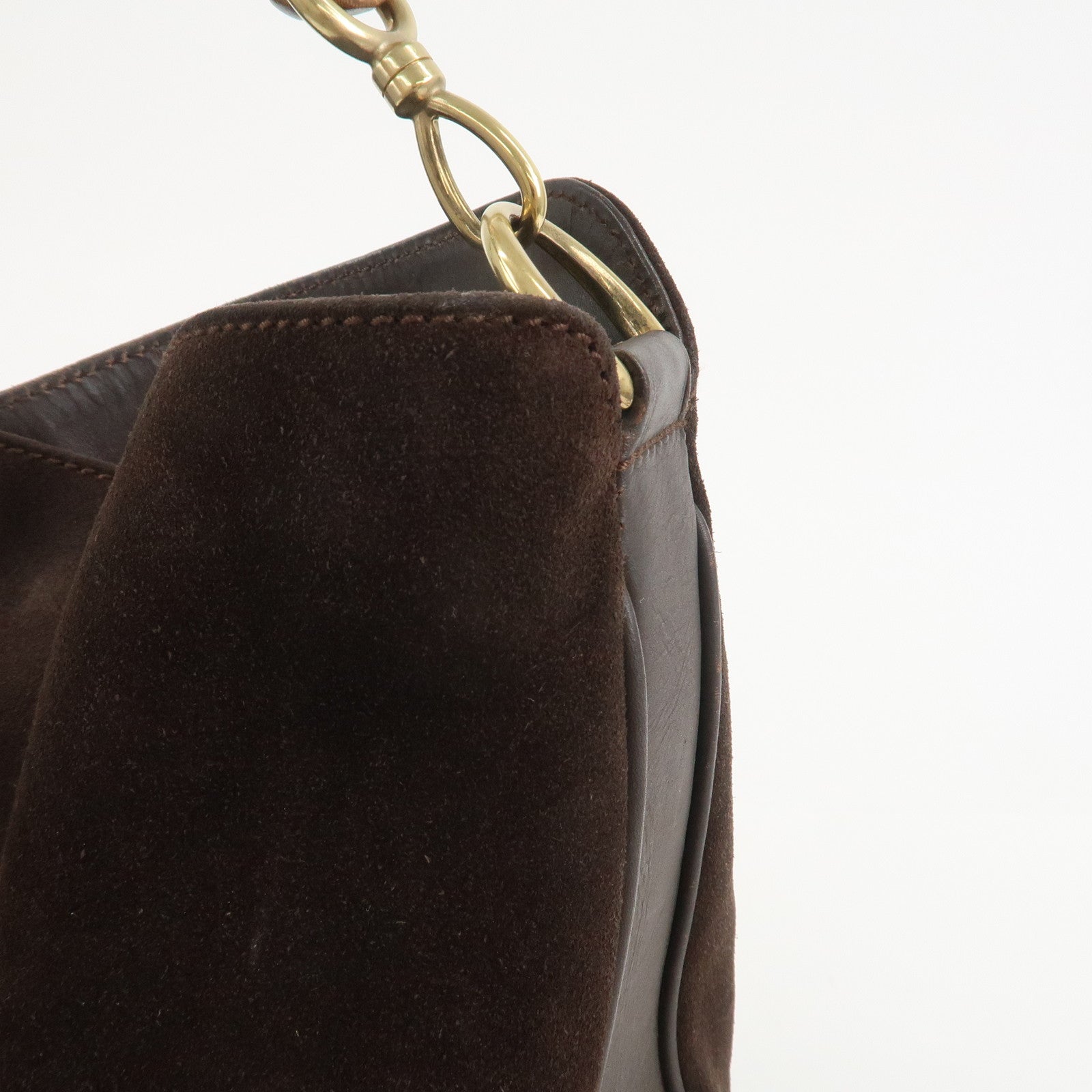 GUCCI Bamboo Suede 2WAY Bag Shoulder Bag Dark Brown 001.3754.1657