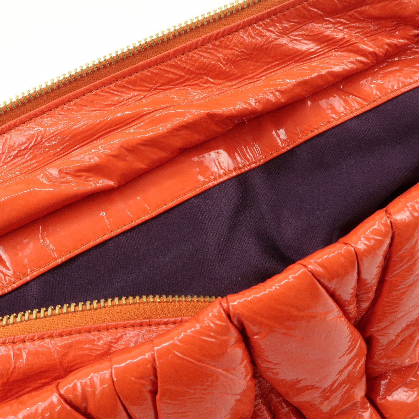 MIUMIU Matelasse Enamel Leather Clutch Bag Pouch Orange