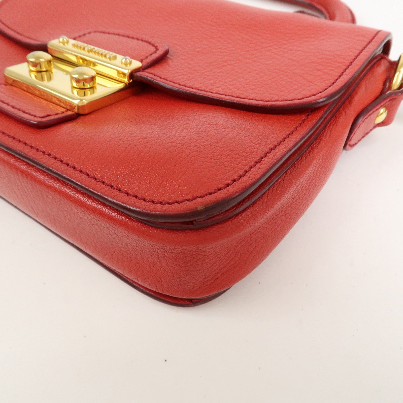 MIU MIU Madras Leather 2Way Bag Hand Bag Shoulder Bag Red RTC460