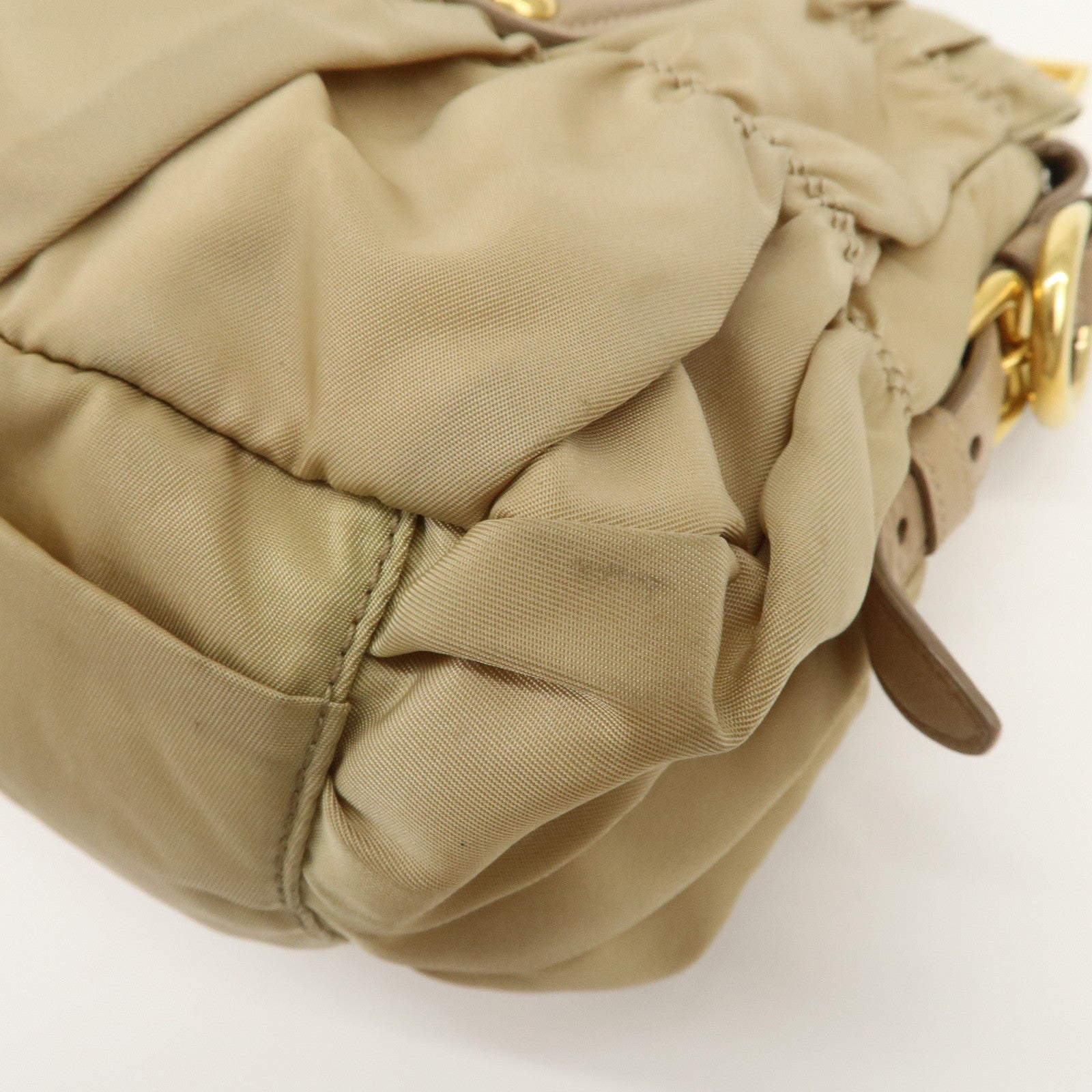 PRADA Logo Nylon Leather 2Way Shoulder Bag Hand Bag Beige BN1407