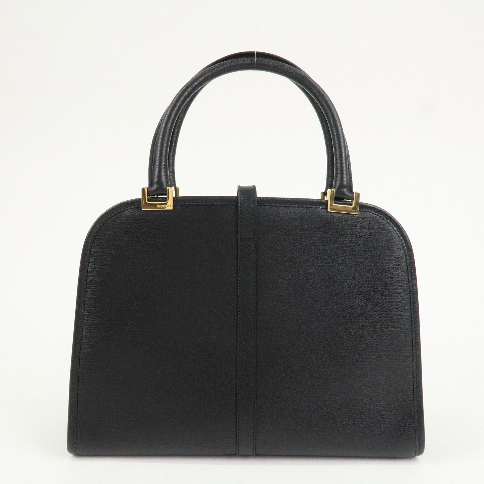 GUCCI Jackie Leather Hand Bag Tote Bag Black Gold 002.1071