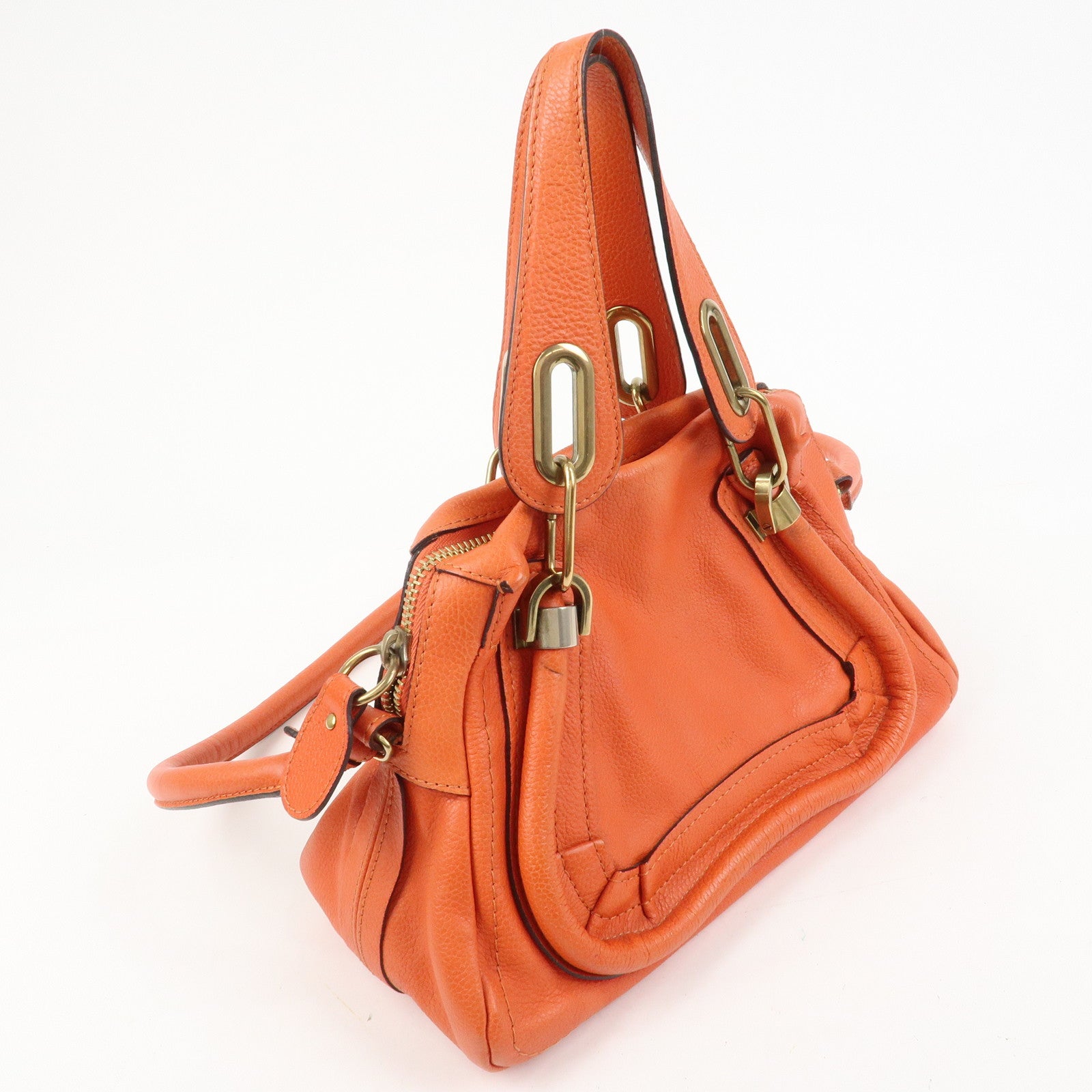 Chloe Parati Leather CH Shoulder Bag Hand Bag Orange