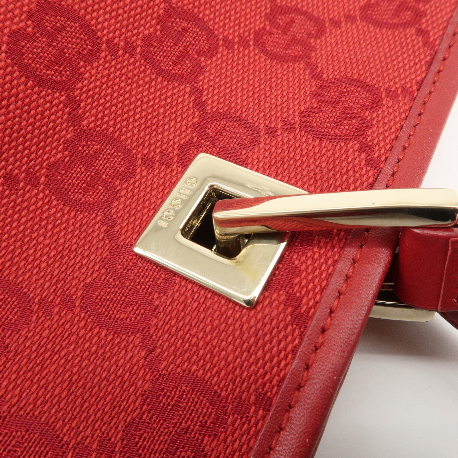 GUCCI GG Canvas Logo Leather Shoulder Bag Hand Bag Red 002繝サ1099