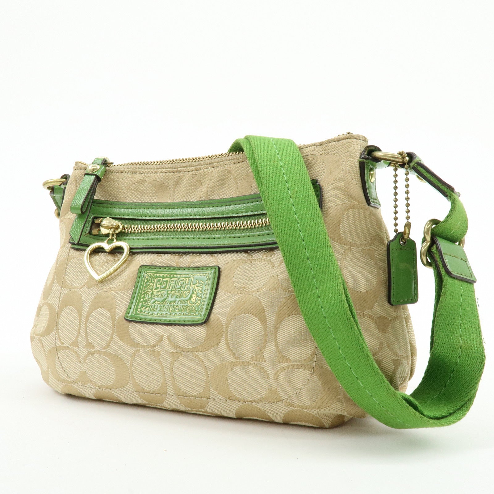 COACH Set of 2 Signature Poppy Canvas Patent Leather Shoulder Bag