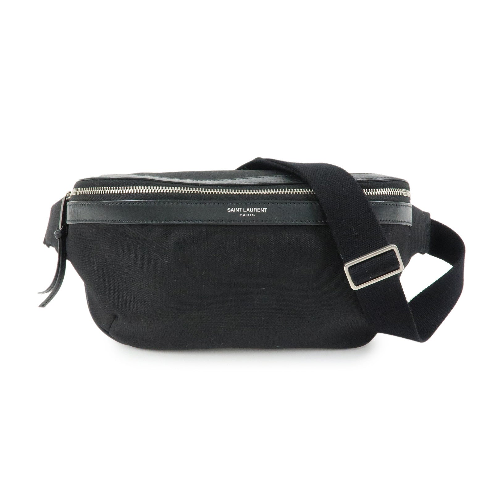 SAINT LAURENT PARIS Canvas Leather Waist Bag Body Bag Black 557831