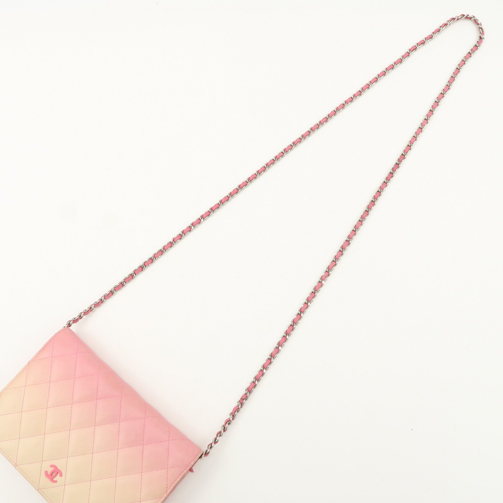 CHANEL Matelasse Leather COCO Mark Chain Shoulder Bag Pink Used