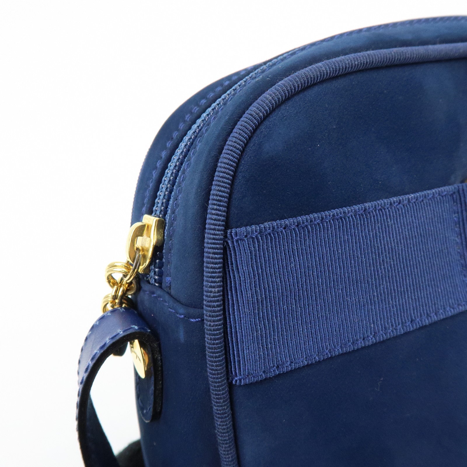 Ferragamo Vara Suede Shoulder Bag Crossbody Bag Camera Bag Navy