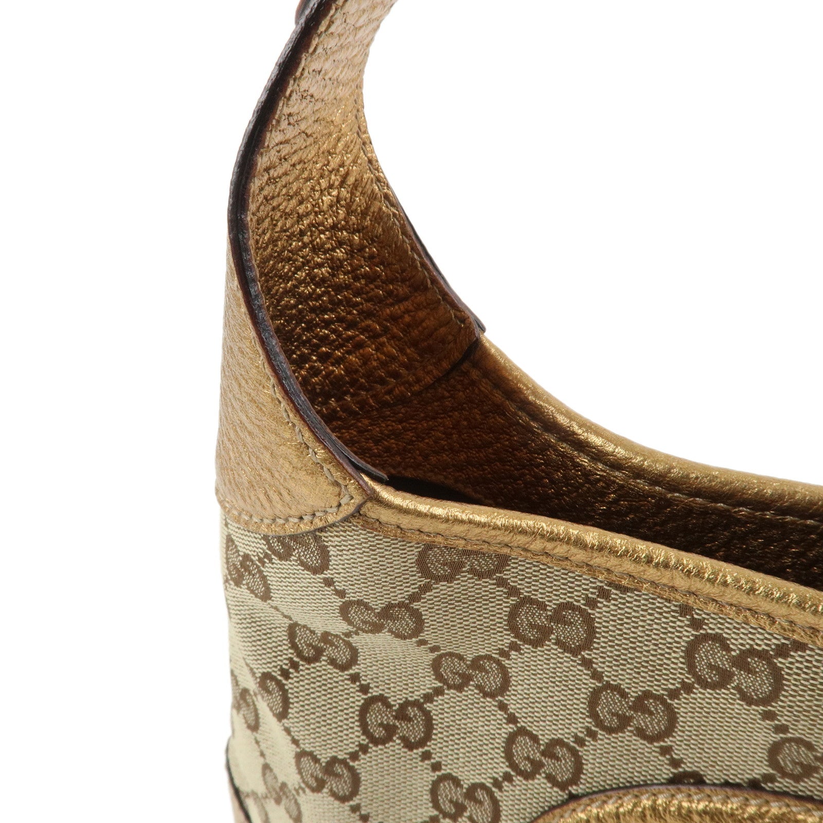 GUCCI GG Monogram Canvas Leather Shoulder Bag Beige Gold 145778