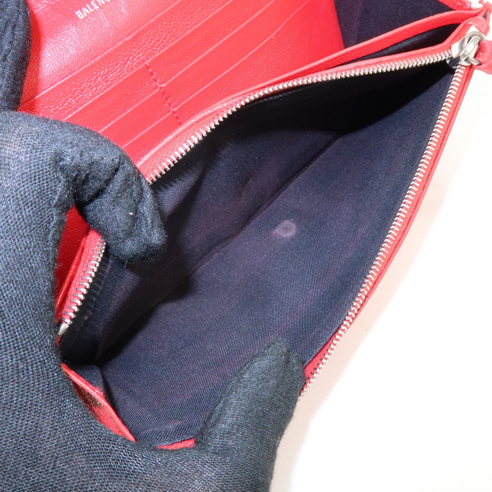 BALENCIAGA The Papier Leather Long Wallet Heart Dots Red 499207