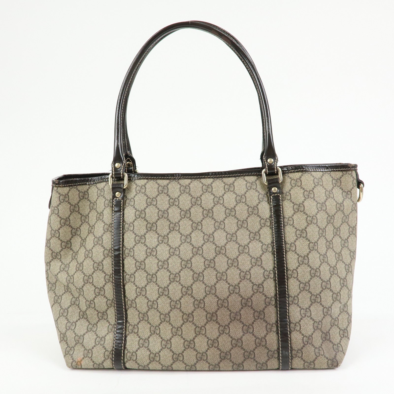 GUCCI GG Supreme Patent Leather Tote Bag Shoulder Bag Beige 197953