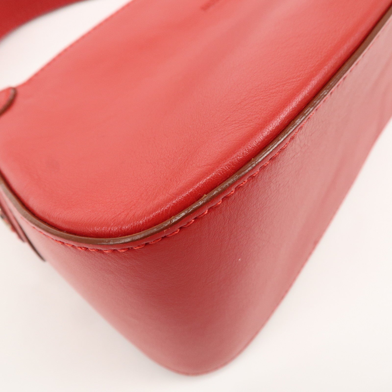 BURBERRY Logo Leather Shoulder Bag Mini Hand Bag Red Used