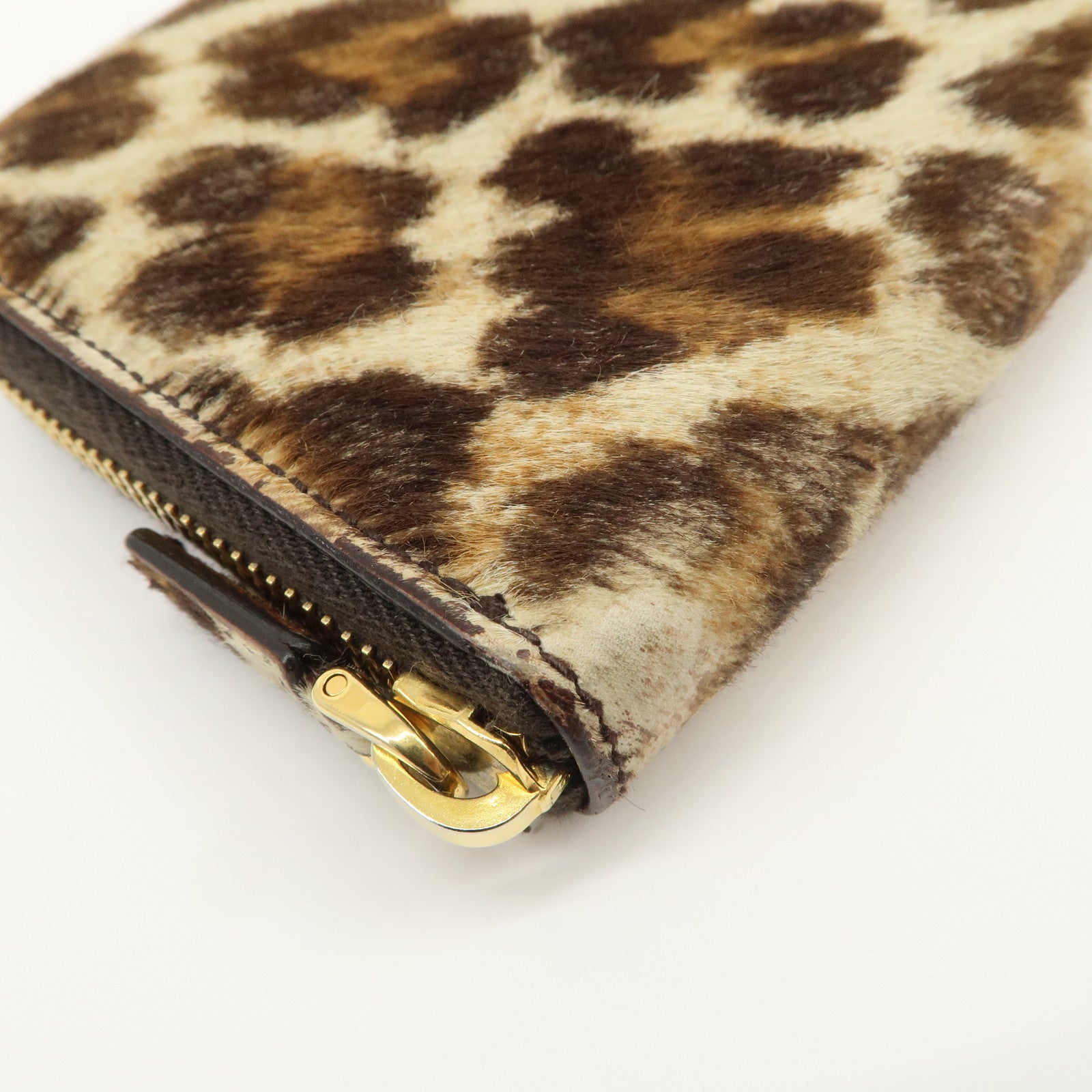 PRADA Unborn Calf Leather Round Zippy Wallet Beige Brown 1M0506