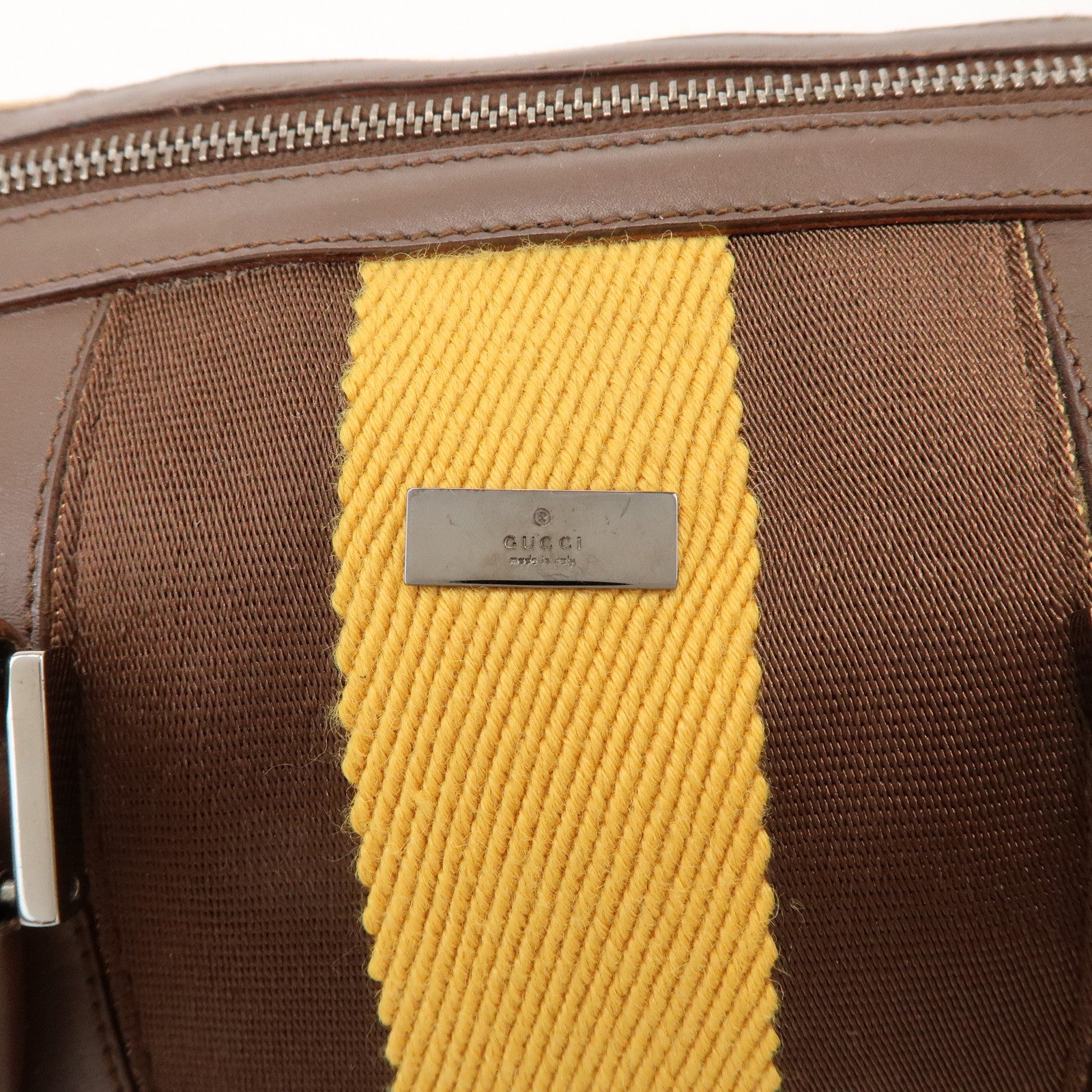 GUCCI Sherry Canvas Leather Boston Hand Bag Brown 000.0846.200047