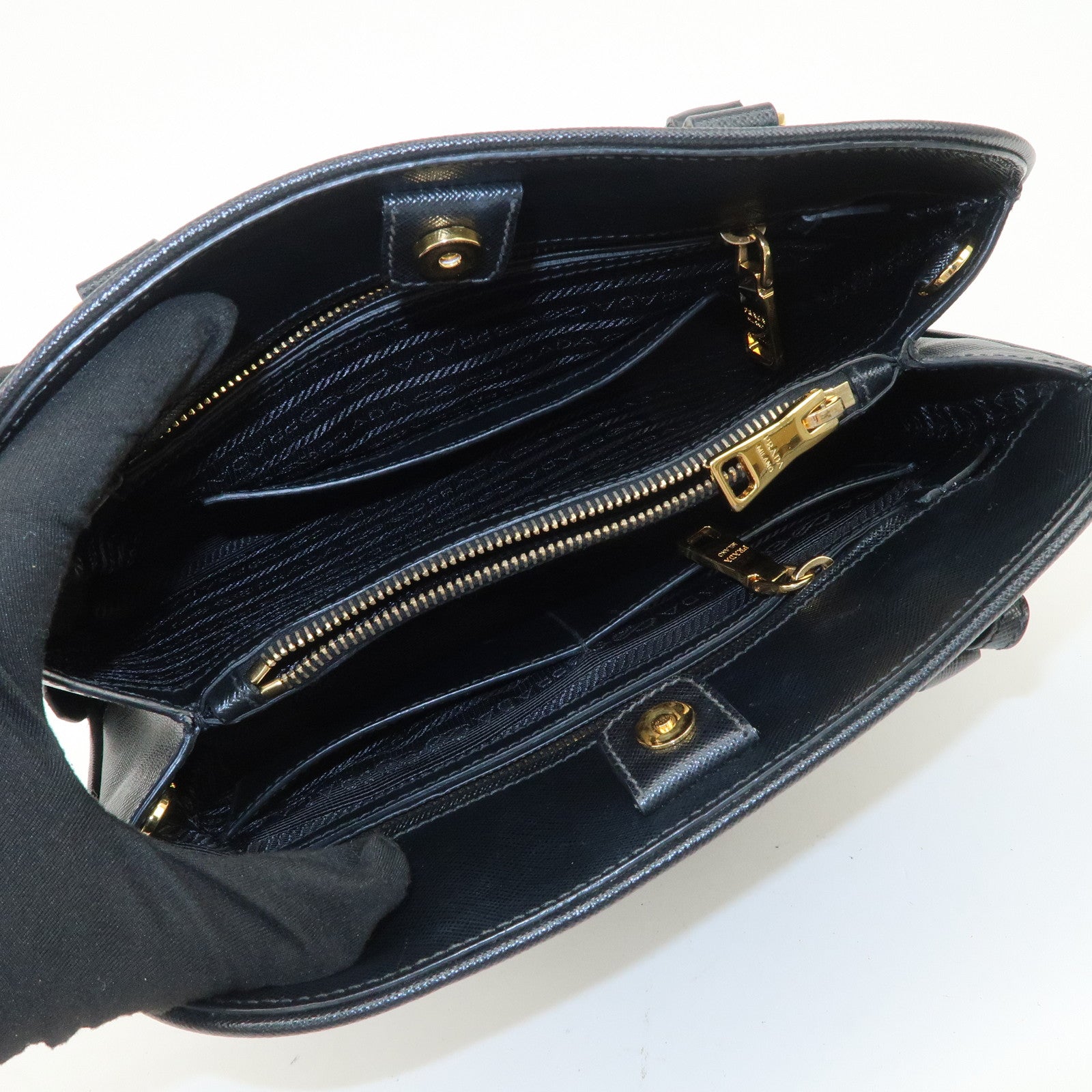 PRADA Saffiano Leather Triangle Logo 2WAY Bag Hand Bag Black BN2567