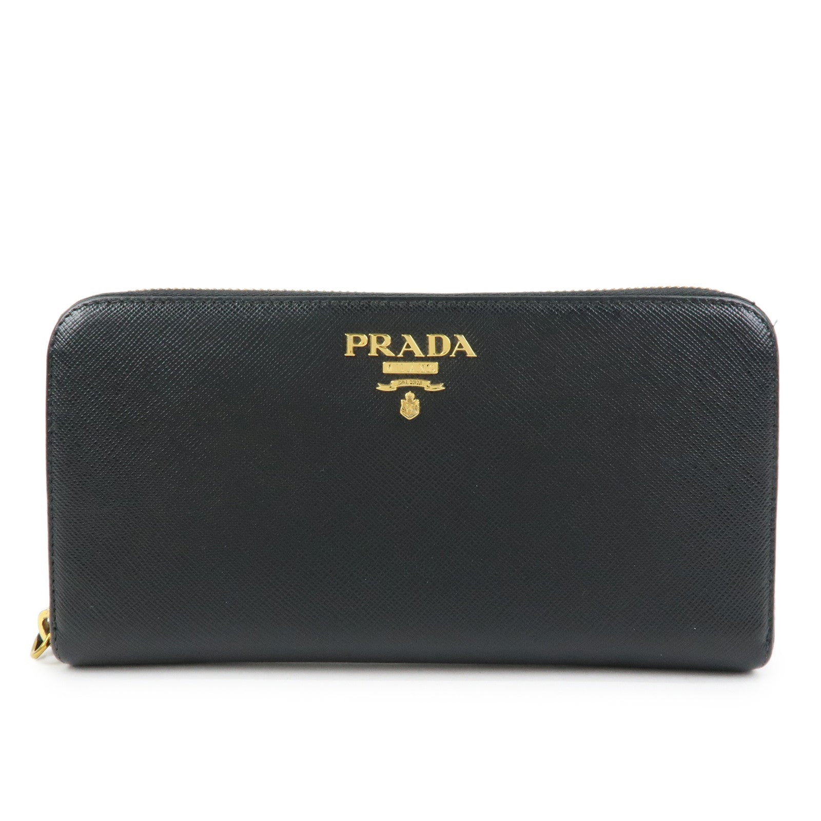 PRADA Saffiano Leather Round Zippy Long Wallet Black 1ML506