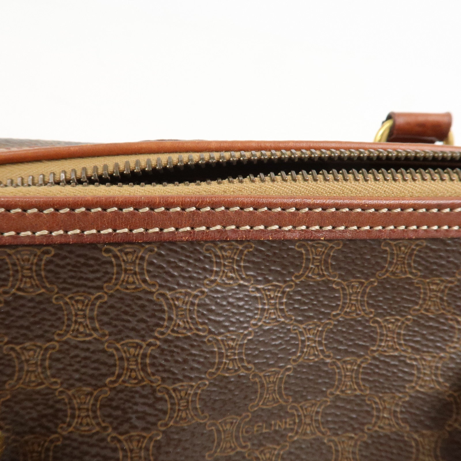 CELINE Macadam PVC Leather Hand Bag Boston Bag Brown