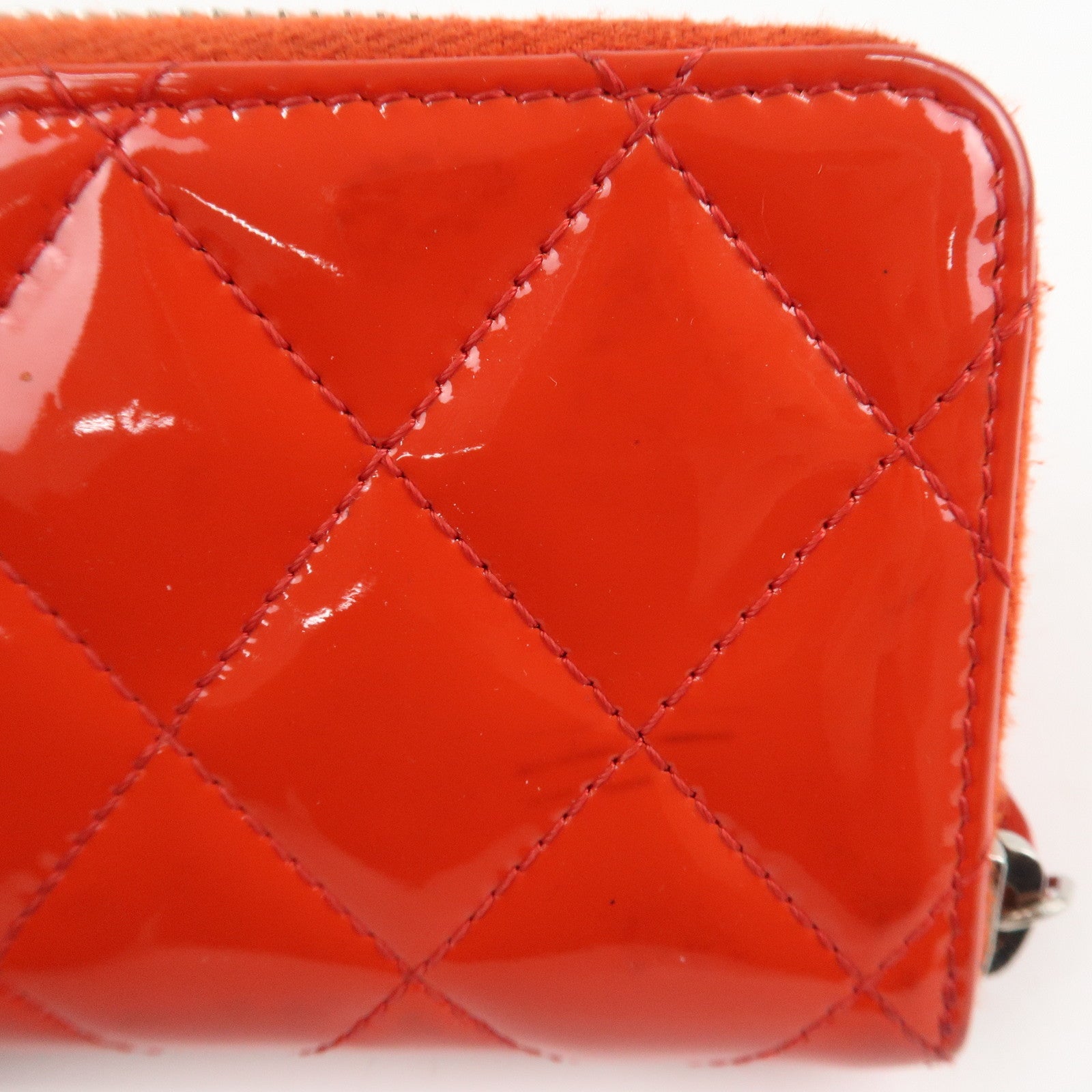 CHANEL Matelasse Patent Leather Card Case Coin Case Red
