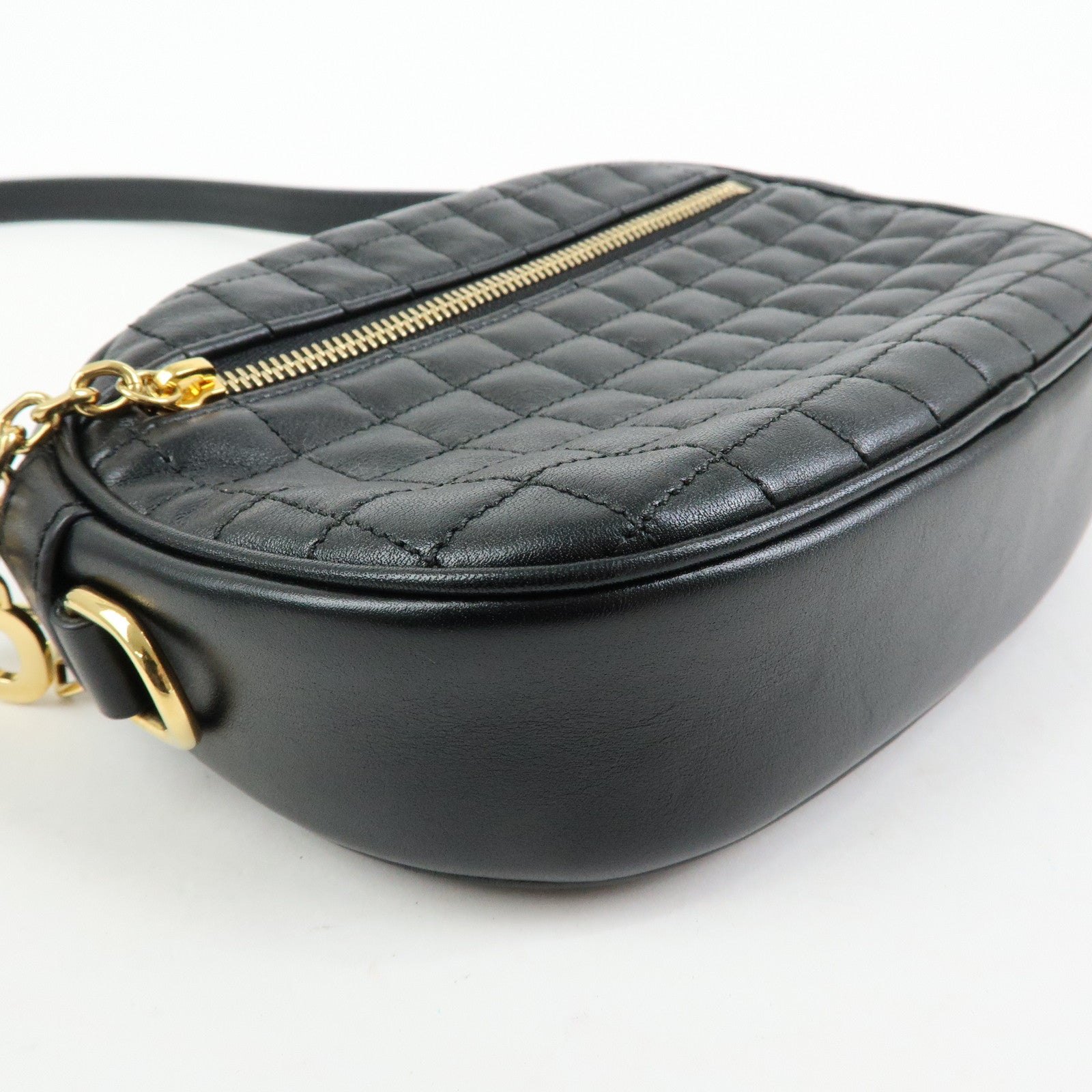 CELINE C Charm Leather Shoulder Bag Crossbody Bag Camera Bag Black