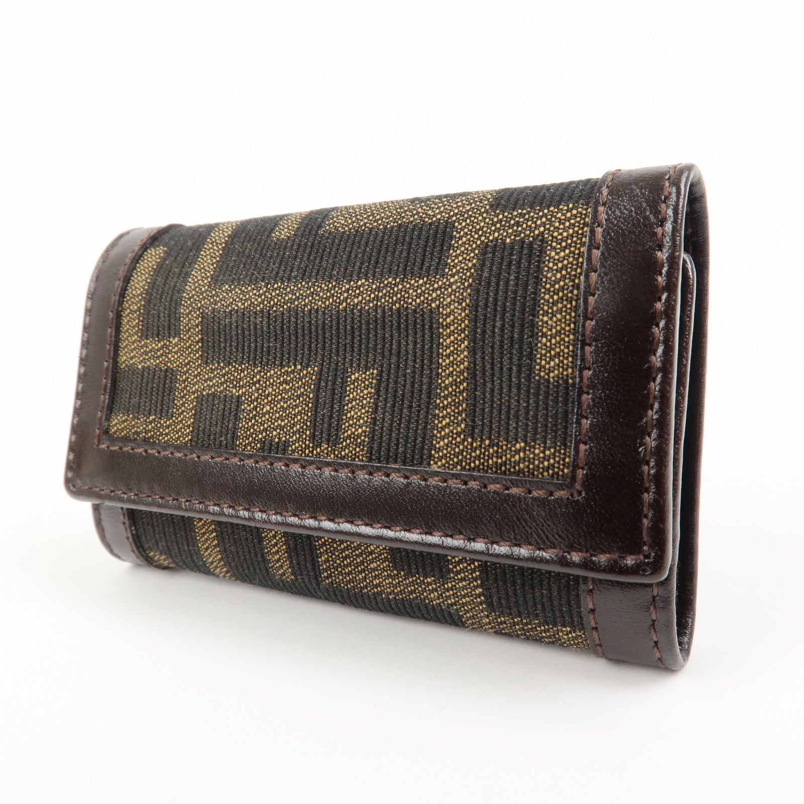 FENDI Zucca Canvas Leather 6 Ring Key Case Brown 10163