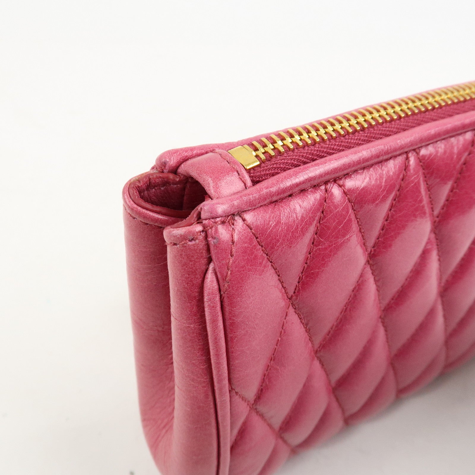 MIU MIU Logo Leather Clutch Bag Pouch Pink 5NE455