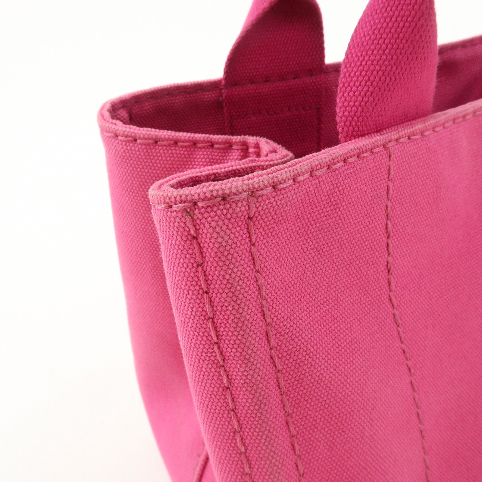 PRADA Logo Canapa Mini Canvas Tote Bag Hand Bag Pink BN2439 Used