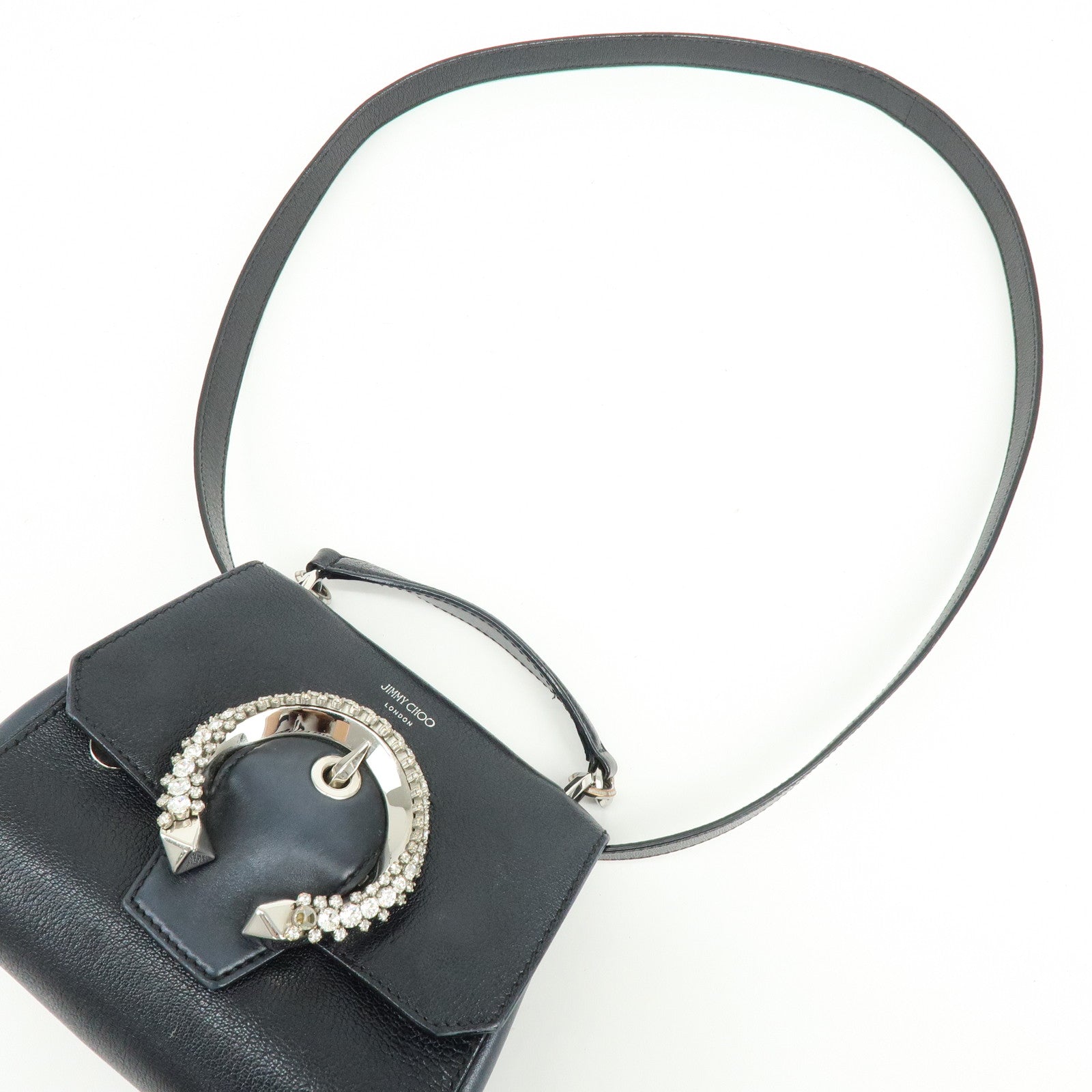 Jimmy Choo Madeline Leather Rhinestone 2Way Hand Shoulder Bag Black