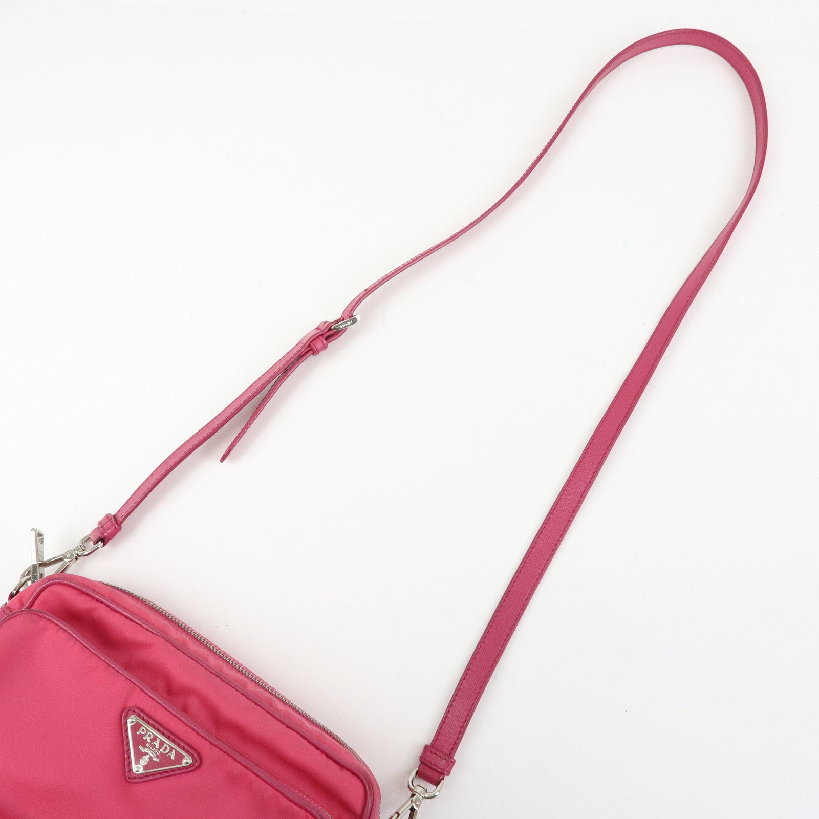 PRADA Triangle Logo Nylon Leather Shoulder Bag Pink BT1010