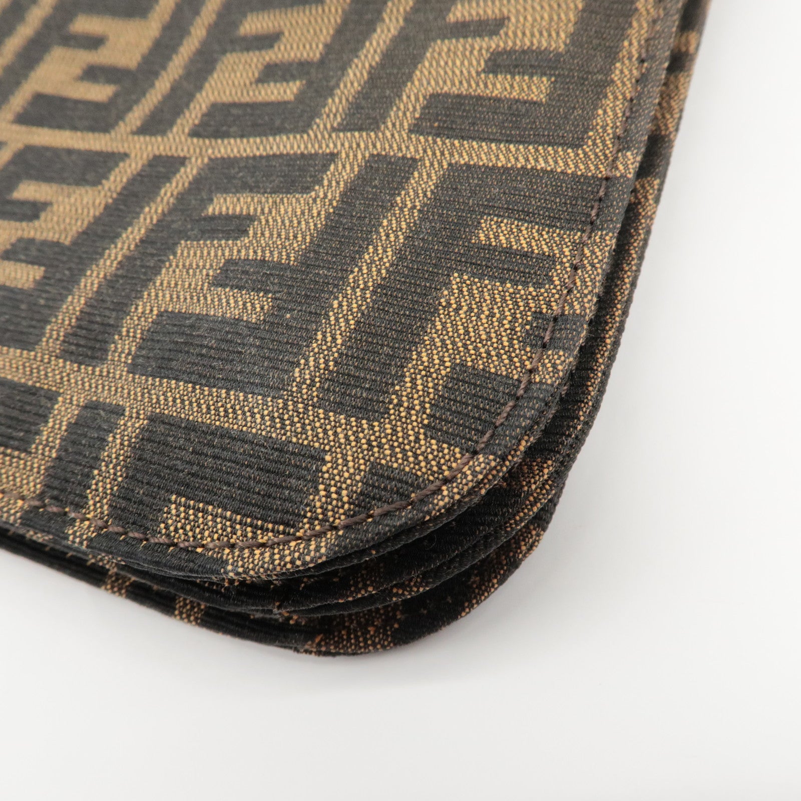 FENDI Zucca Canvas Leather Shoulder Bag Brown Black 0916322 Used