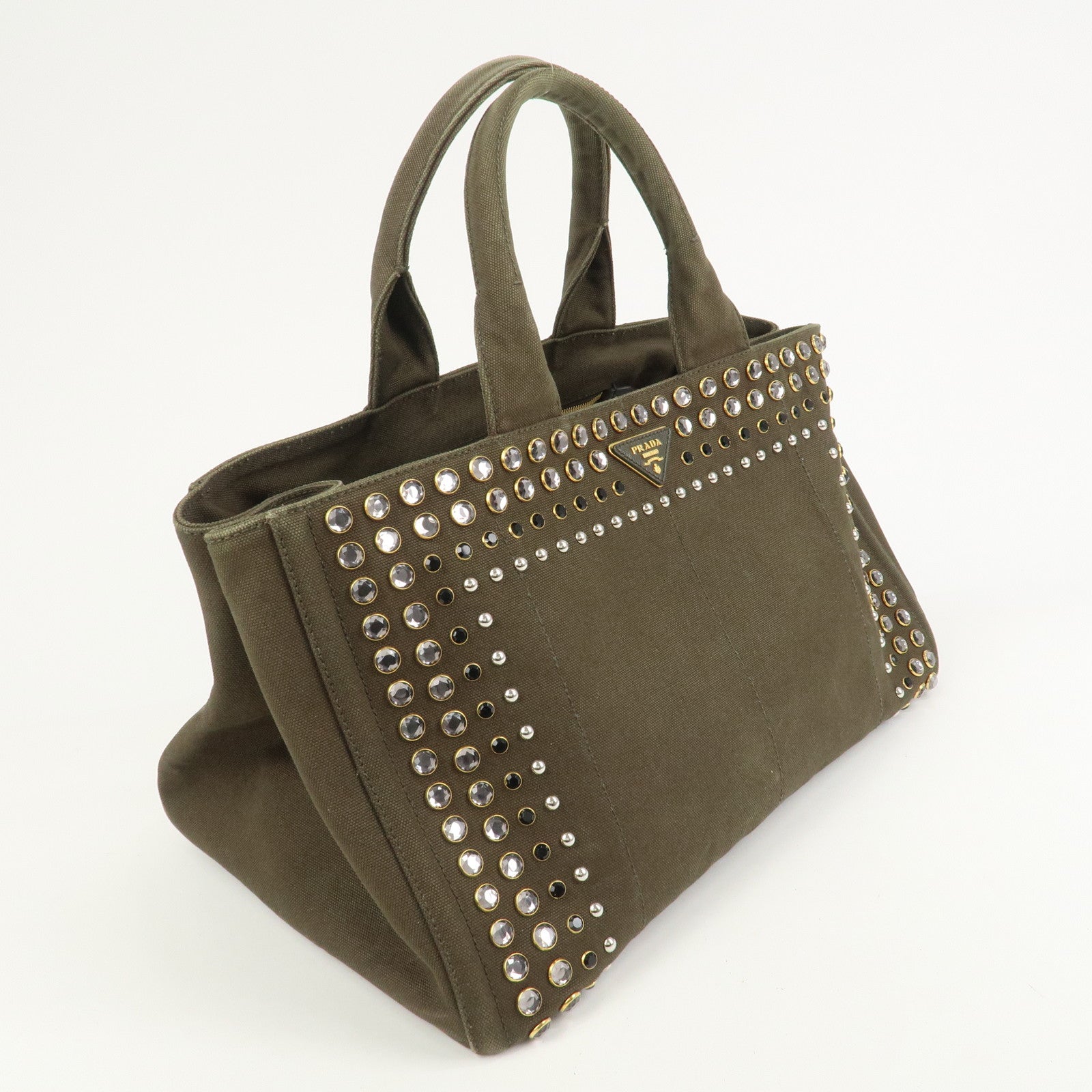 PRADA Triangle Logo Canapa Large Tote Hand Bag Bijou Khaki BN1872