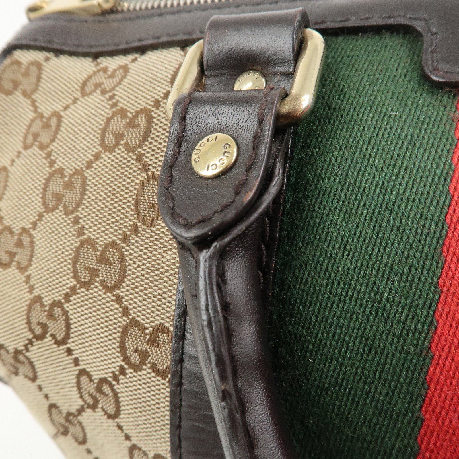 GUCCI Sherry GG Canvas Leather 2Way Bag Boston Bag Brown 247205