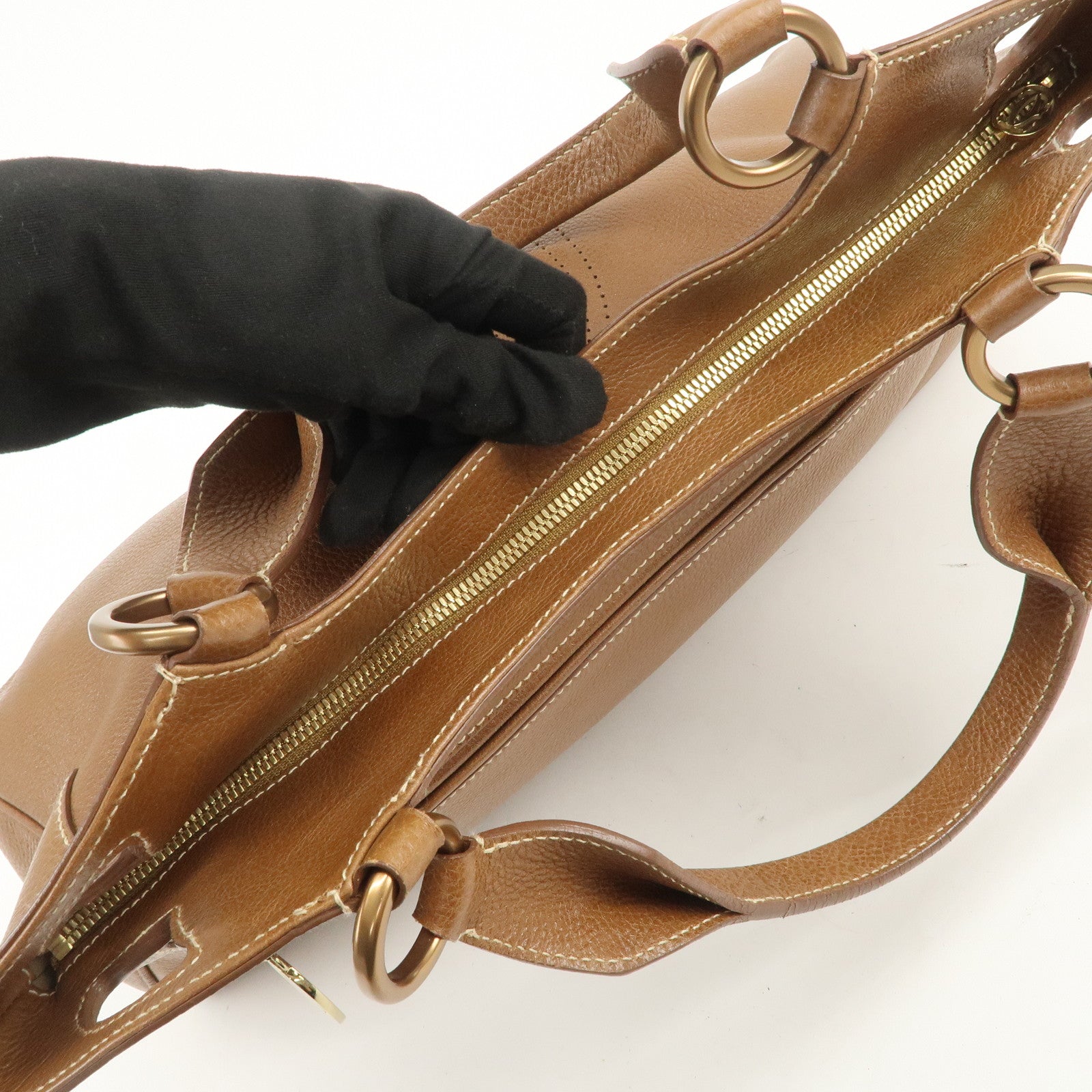 Cartier Must Line Marcello Leather Hand Bag Tote Bag Brown