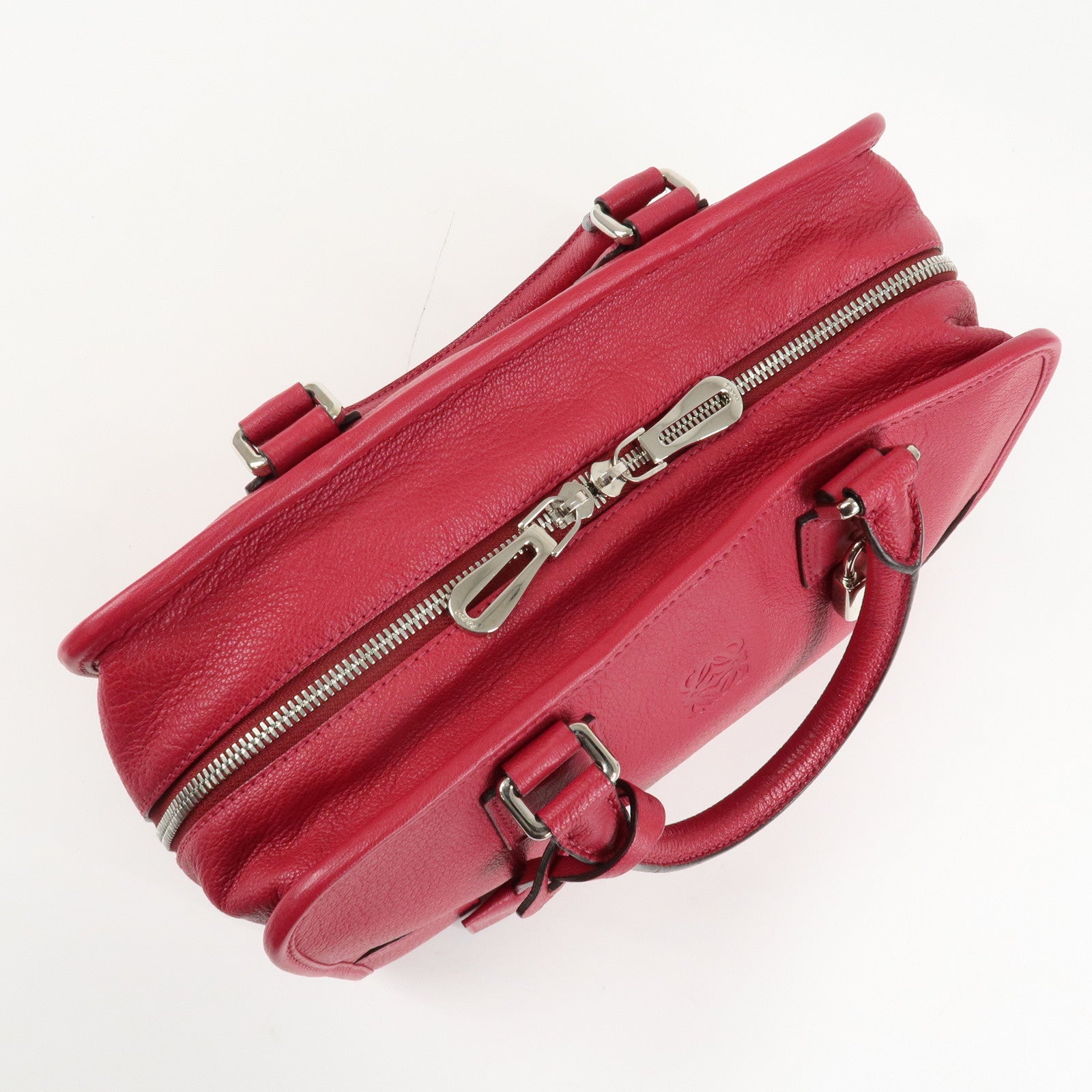 LOEWE Anagram Leather Amazona 28 Hand Bag Boston Bag Red Used