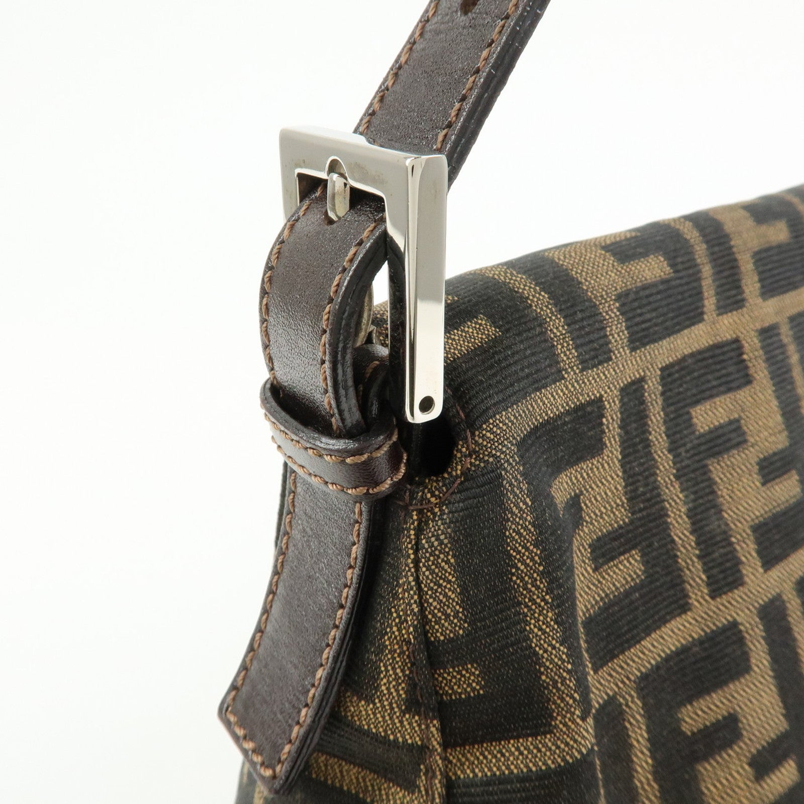 FENDI Mamma Baguette Zucca Canvas Leather Shoulder Bag Brown 26325