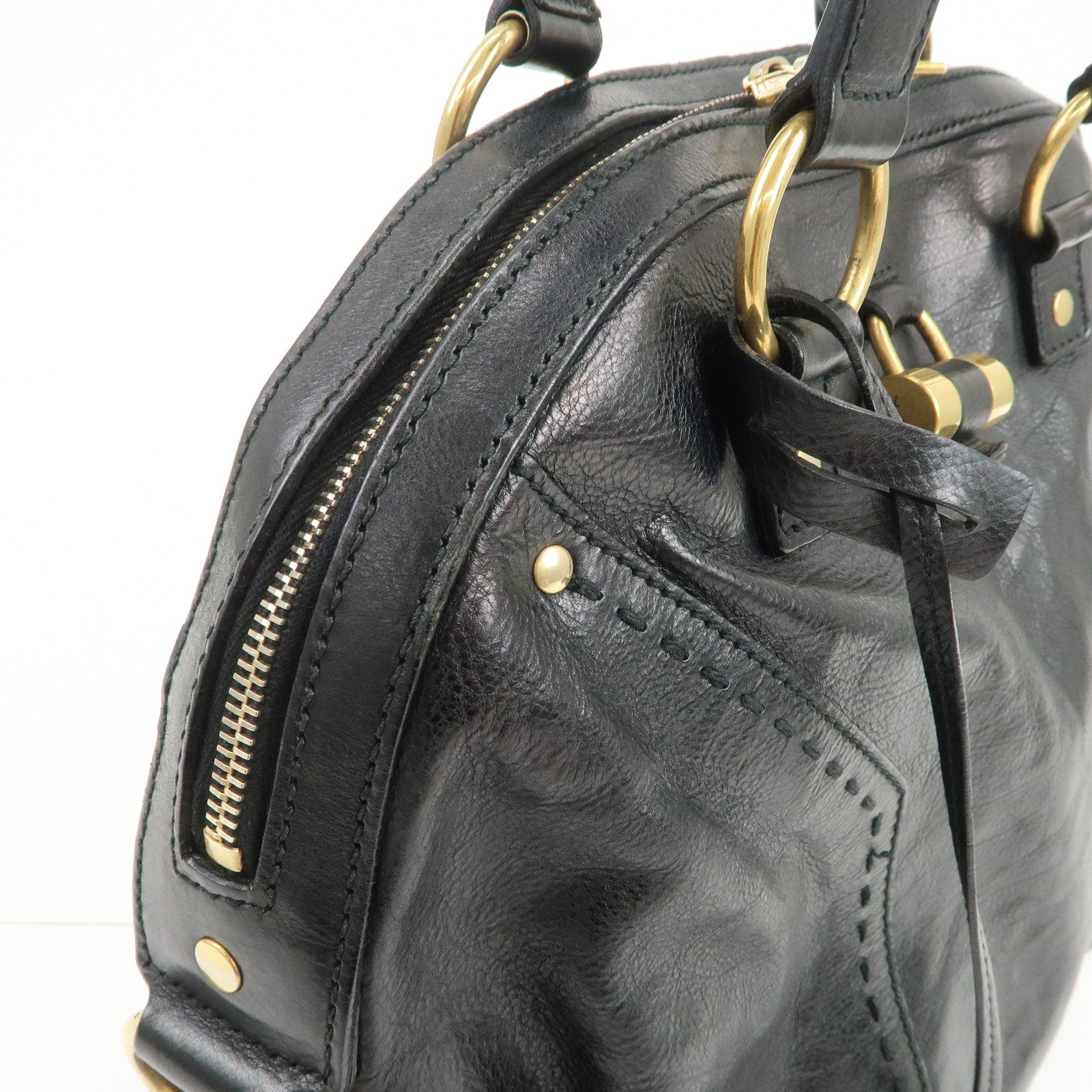 SAINT LAURENT PARIS Logo Leather Shoulder Bag Hand Bag Black 156464