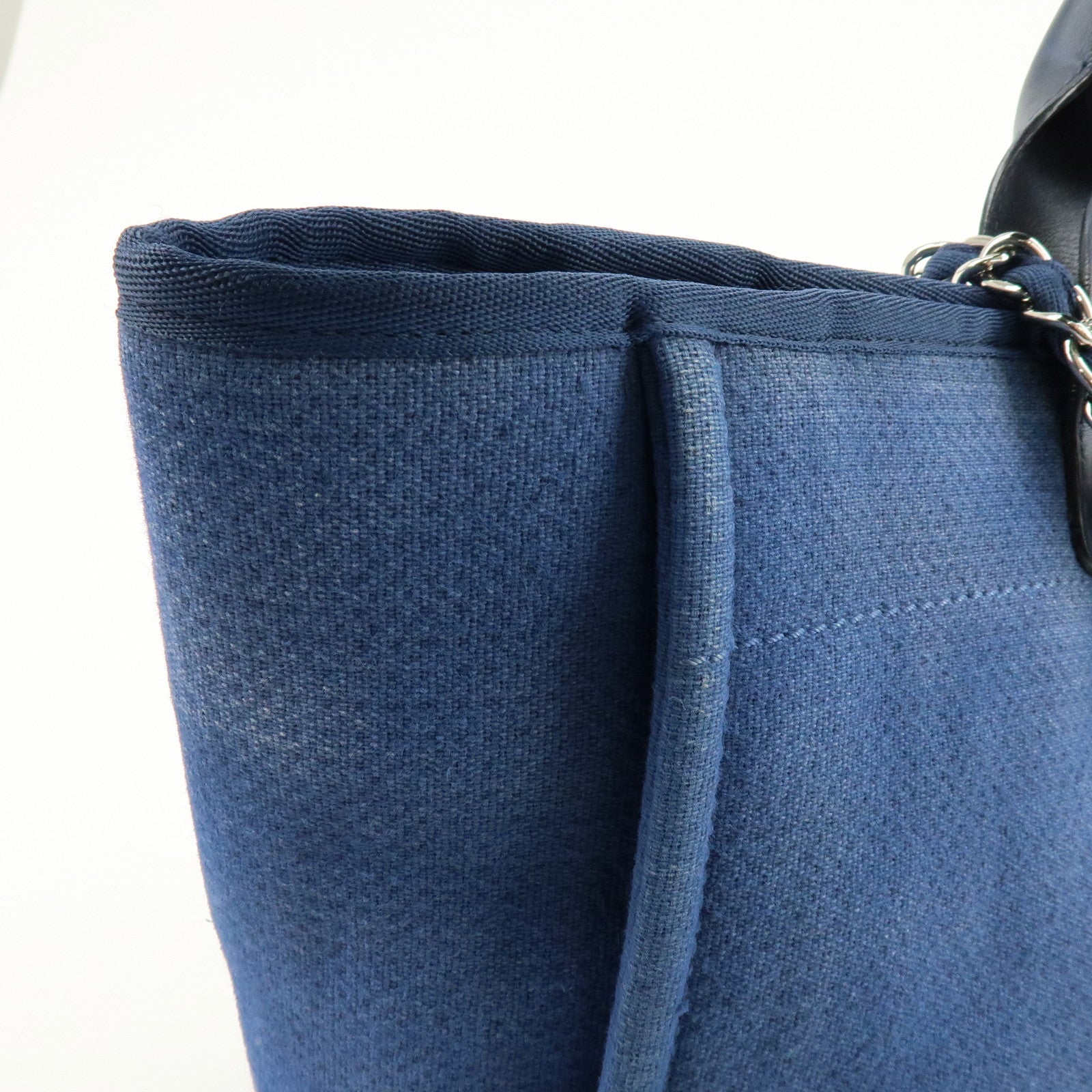 CHANEL Deauville GM Canvas Leather 2Way Tote Bag Blue A66941